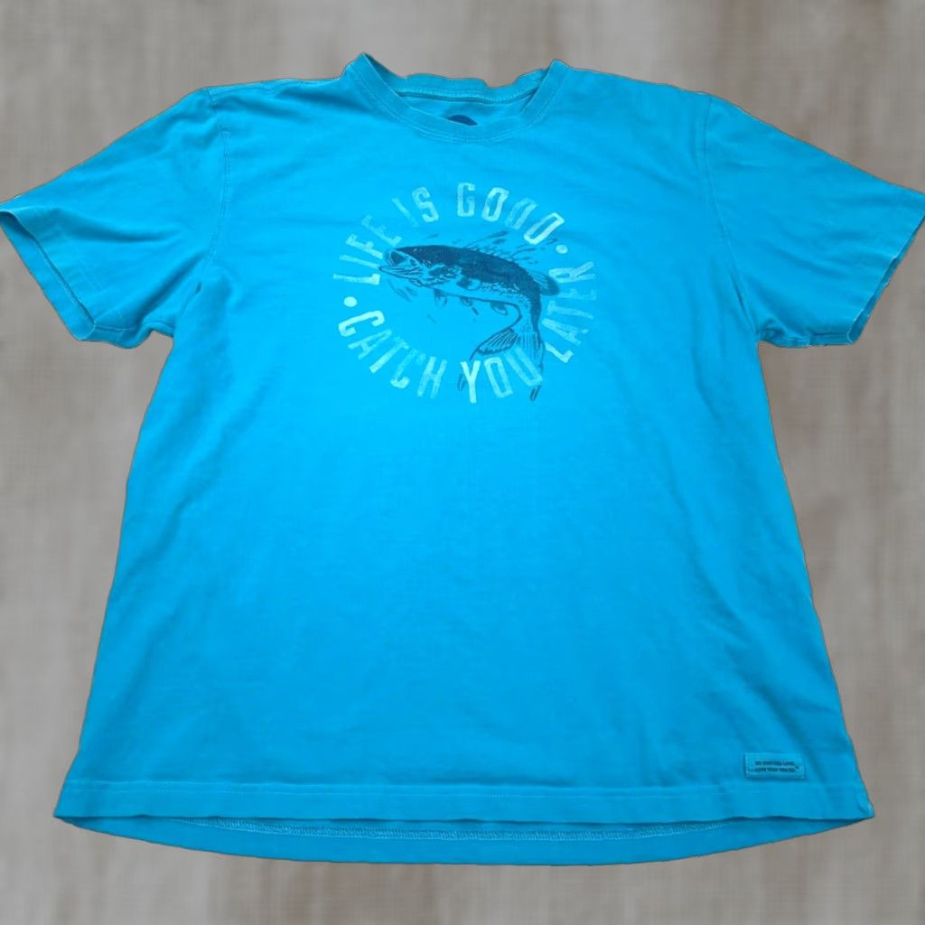 Life is Good Life is Good Shirt Men Large Blue Tee Classic Fit Bass Fishing Outdoor Camp Teal Size US L / EU 52-54 / 3 - 1 Thumbnail