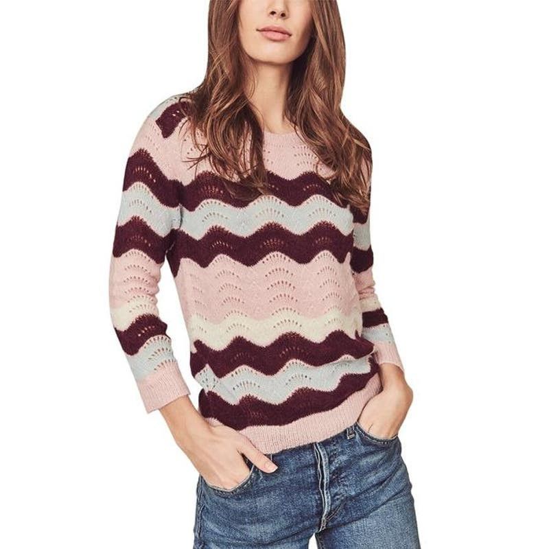 image of Loveshackfancy Ariella Chevron Stripe Sweater in Pink, Women's (Size Small)