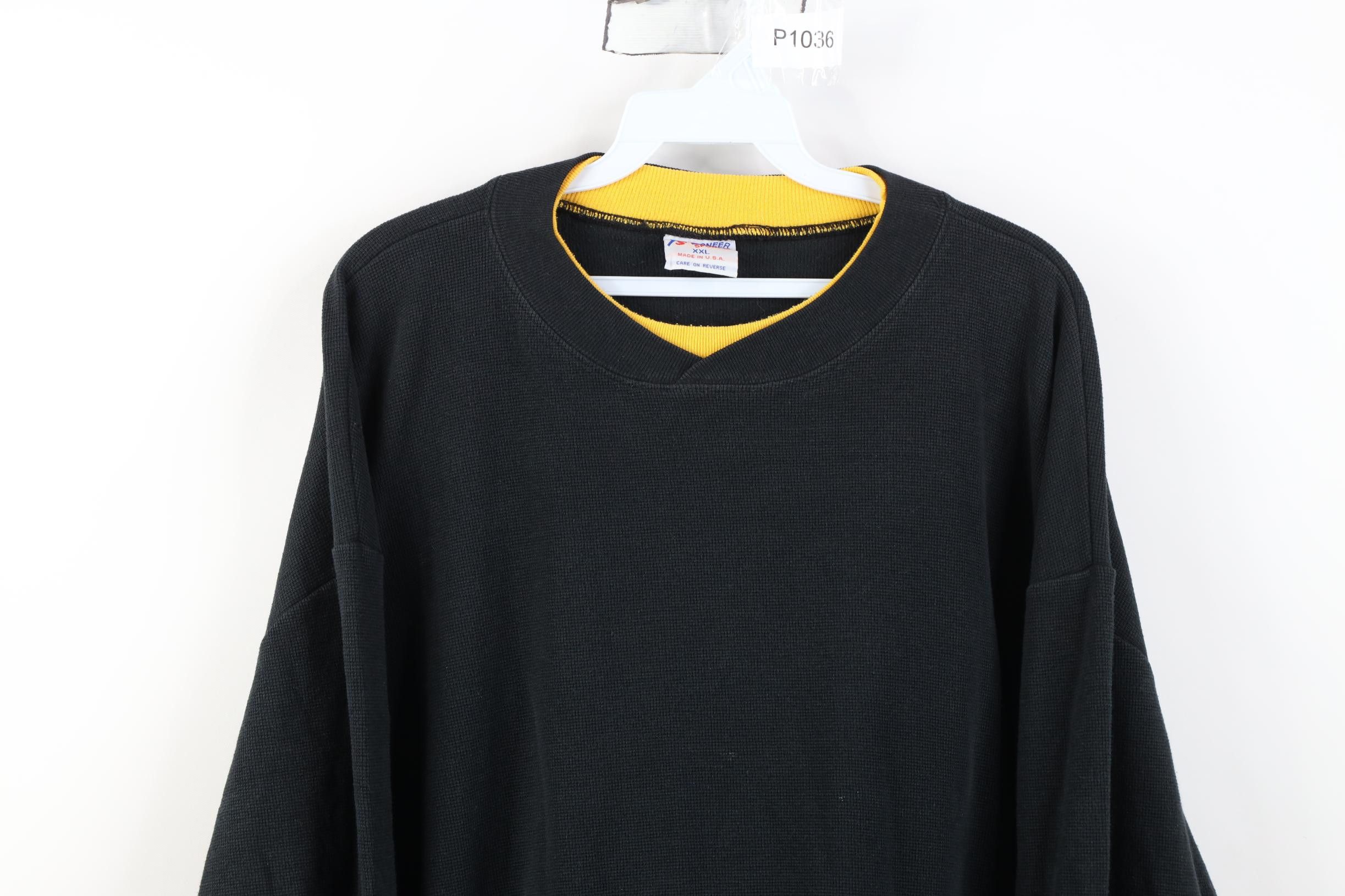 Vintage Vintage 90s Streetwear Thermal Knit Sweatshirt Black USA Size US XXL / EU 58 / 5 - 2 Thumbnail