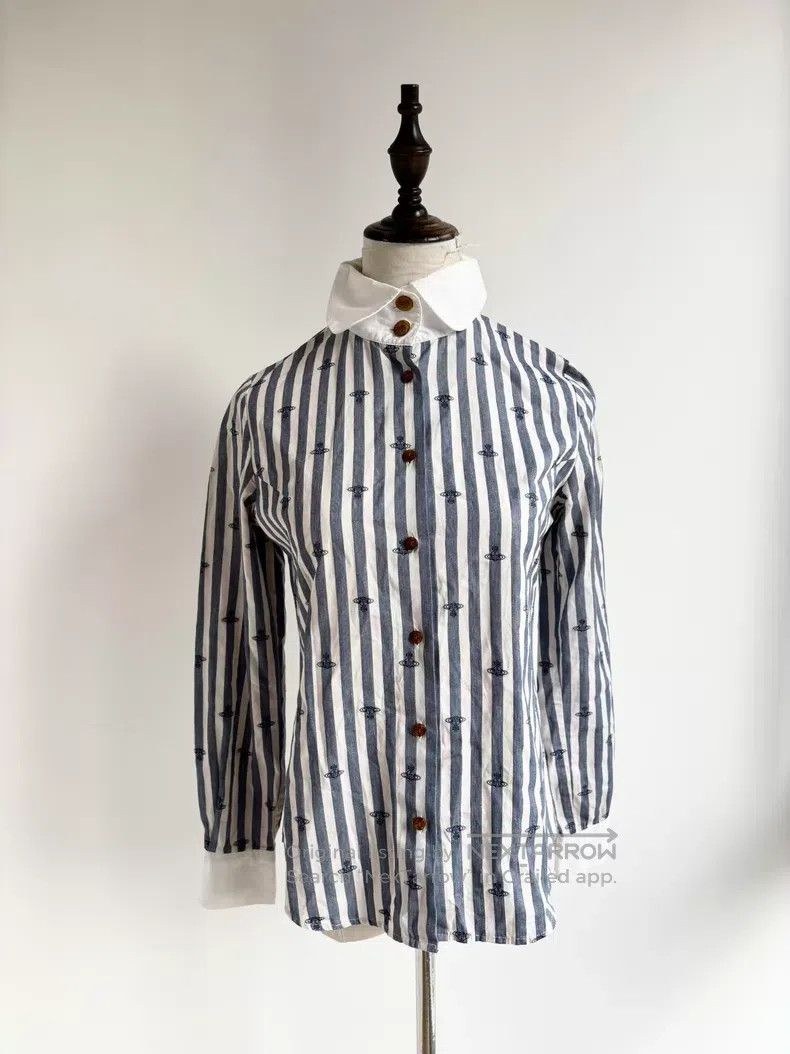 Vivienne Westwood Vivienne Westwood Blue Striped Embroidered Saturn Shirt Size M / US 6-8 / IT 42-44 - 1 Thumbnail