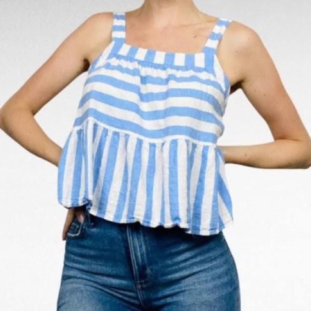 Designer LOFT l Striped Linen Babydoll Blouse Size Medium Size M / US 6-8 / IT 42-44 - 1 Thumbnail