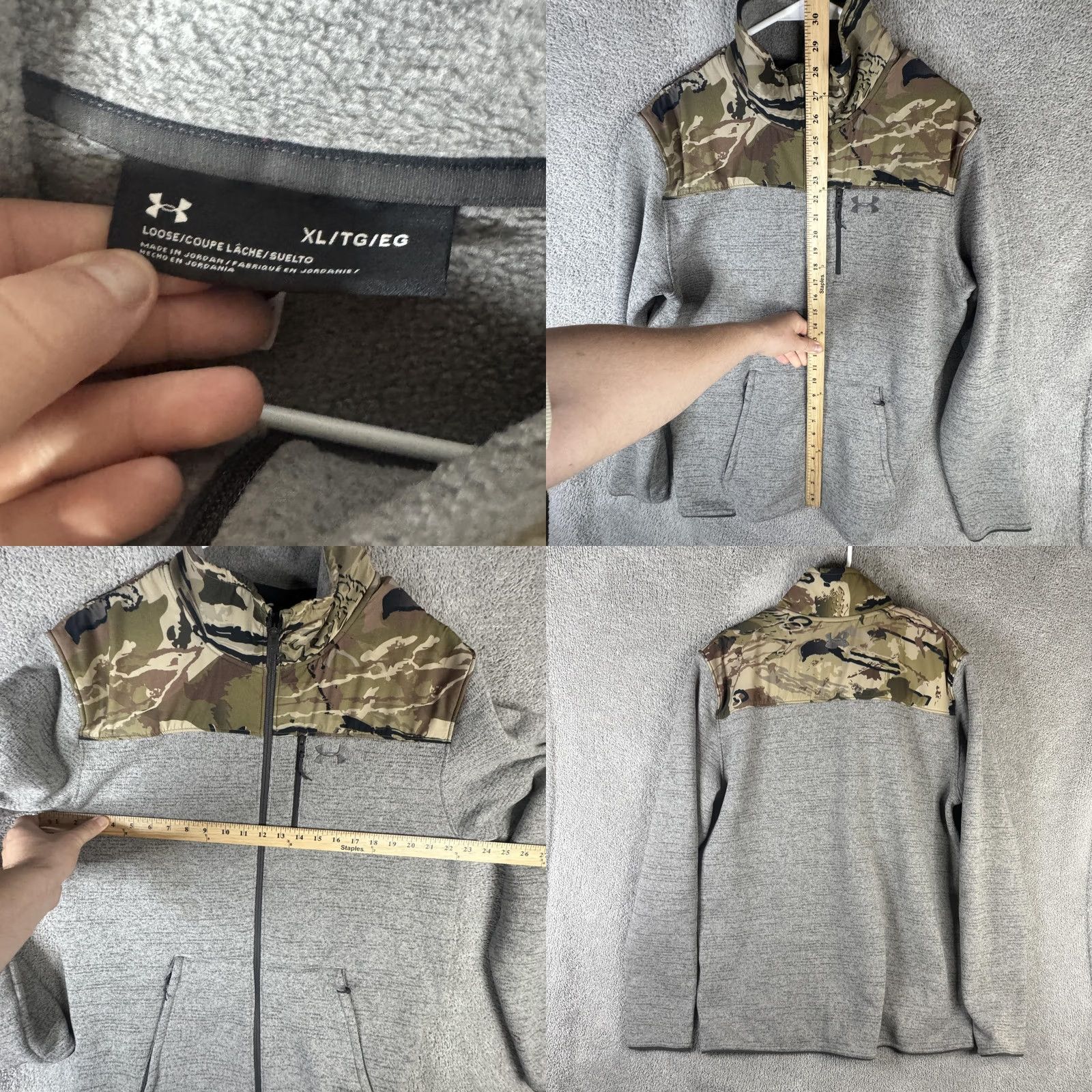 Under Armour Under Armour Jacket Mens XL Gray Camouflage Yoke Fleece Full Zip Pockets Size US XL / EU 56 / 4 - 8 Thumbnail