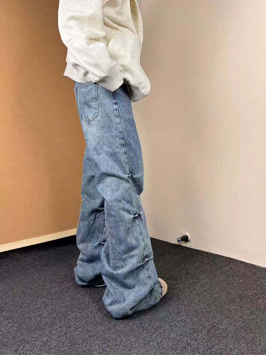 Jean Blue Pleated Wide-Leg Jeans Size US 32 / EU 48 - 4 Thumbnail