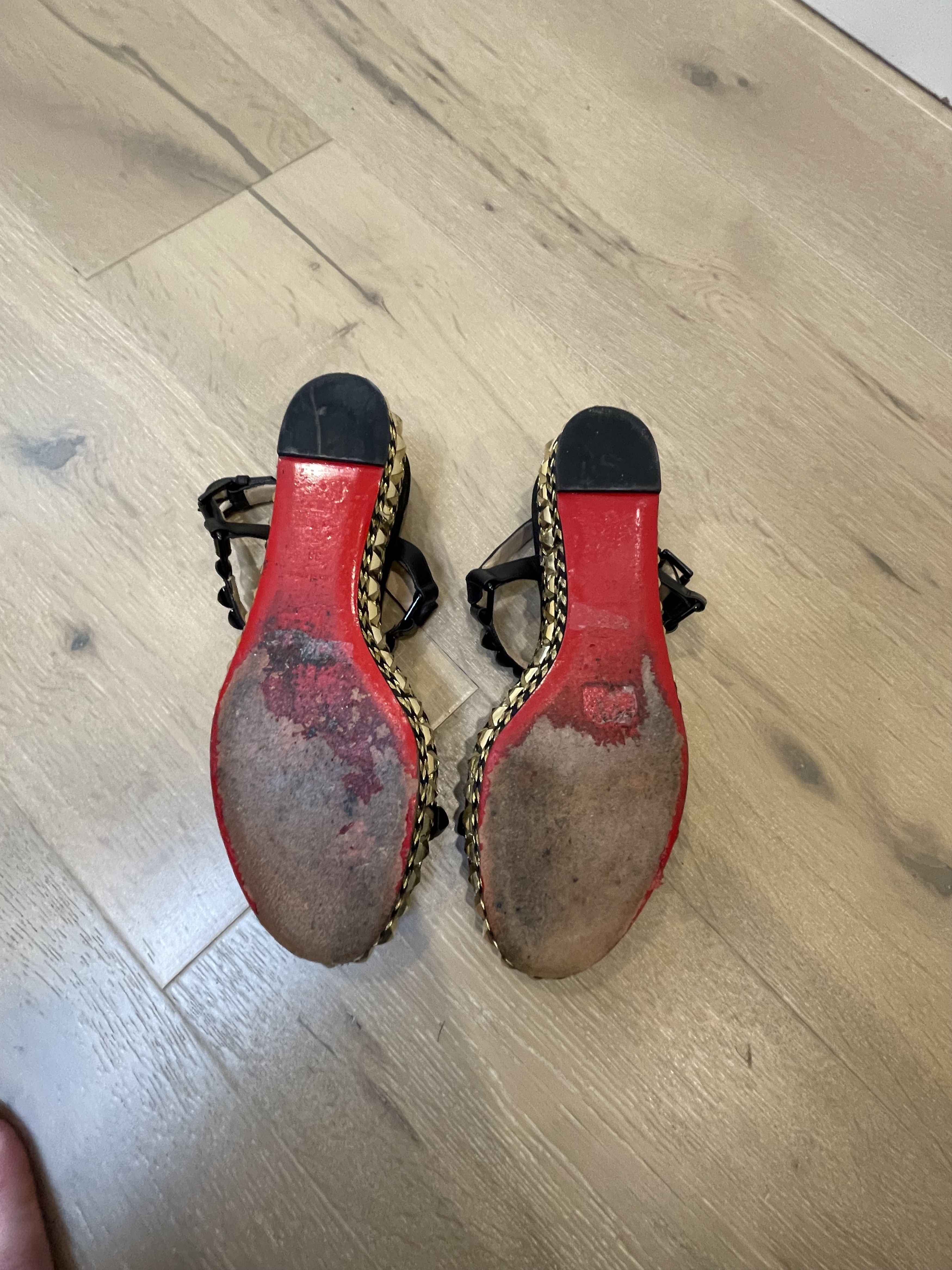 Christian Louboutin Christian Louboutin Black Platform Espadrilles w.Gold Studs Size US 8 / IT 38 - 5 Thumbnail