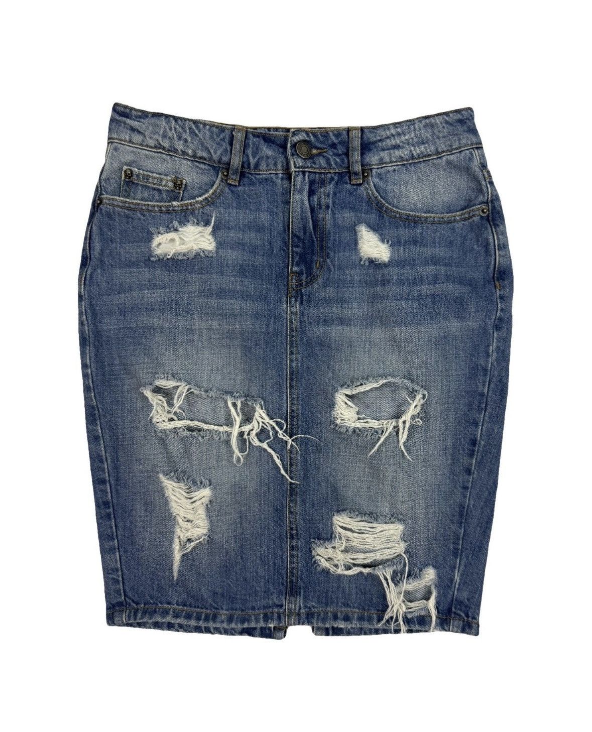 The Kooples Distressed / Ripped Denim Pencil Skirt Size 25" / US 0 / IT 36 - 1 Thumbnail