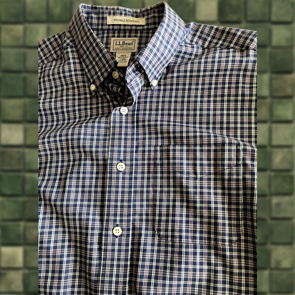 Vintage L.L. Bean Plaid Shirt Long Sleeve Button-Down Men’s XL Blue White Wrinkle Resistant Pockets Button-Up Casual Shirt Size US XL / EU 56 / 4 - 1 Thumbnail