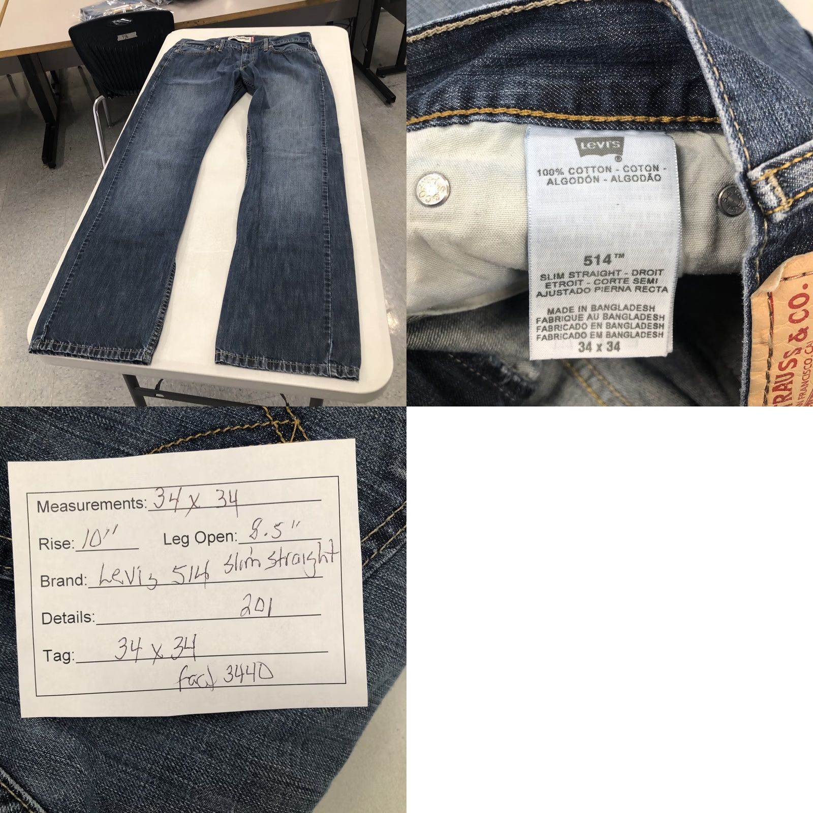 Levi's VINTAGE Levis 514 Jeans Mens 34x34 Slim Straight Denim Blue Cotton Zip 5-Pocket Logo Size US 34 / EU 50 - 9 Thumbnail