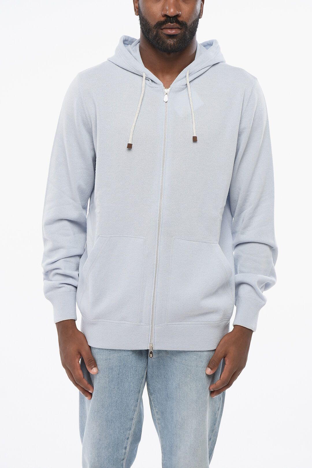 Brunello Cucinelli og1mm0725 Pure Cashmere Hooded Sweater in Light Blue Size US L / EU 52-54 / 3 - 1 Thumbnail