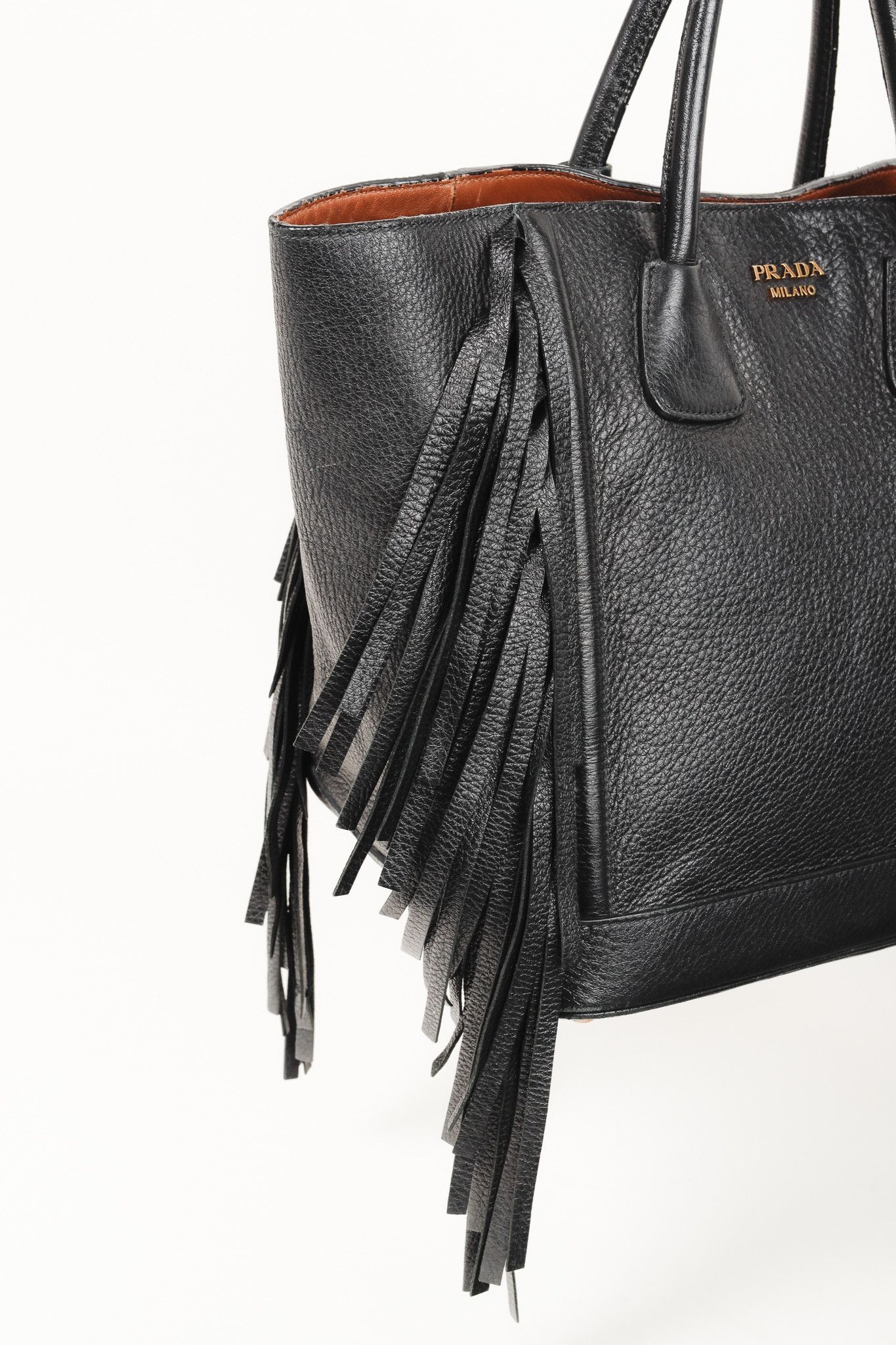 Prada Cervo Black Fringe Deerskin Leather Tote