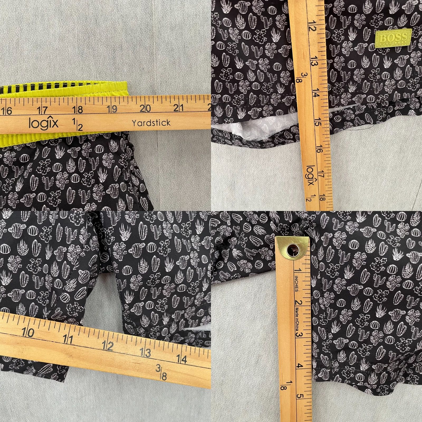 Hugo Boss HUGO BOSS Shorts Mens L Black Cactus All Over Print Swim Trunks Lined Men Size US 33 - 9 Thumbnail