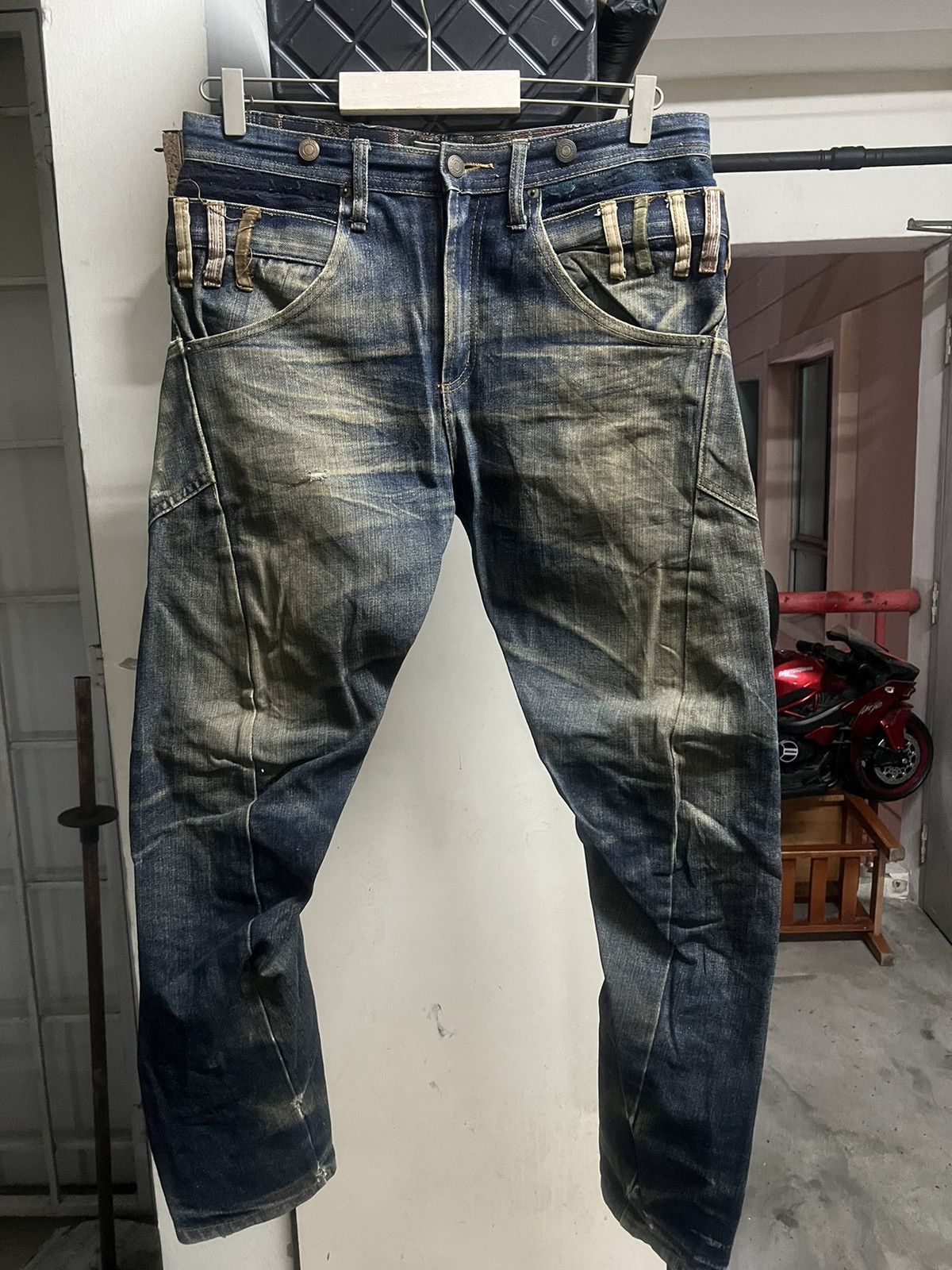 Hysteric Glamour THRASHED DIRTY DOUBLE WAIST BREATHMINT DISTRESSED DENIM PANT Size US 32 / EU 48 - 1 Thumbnail