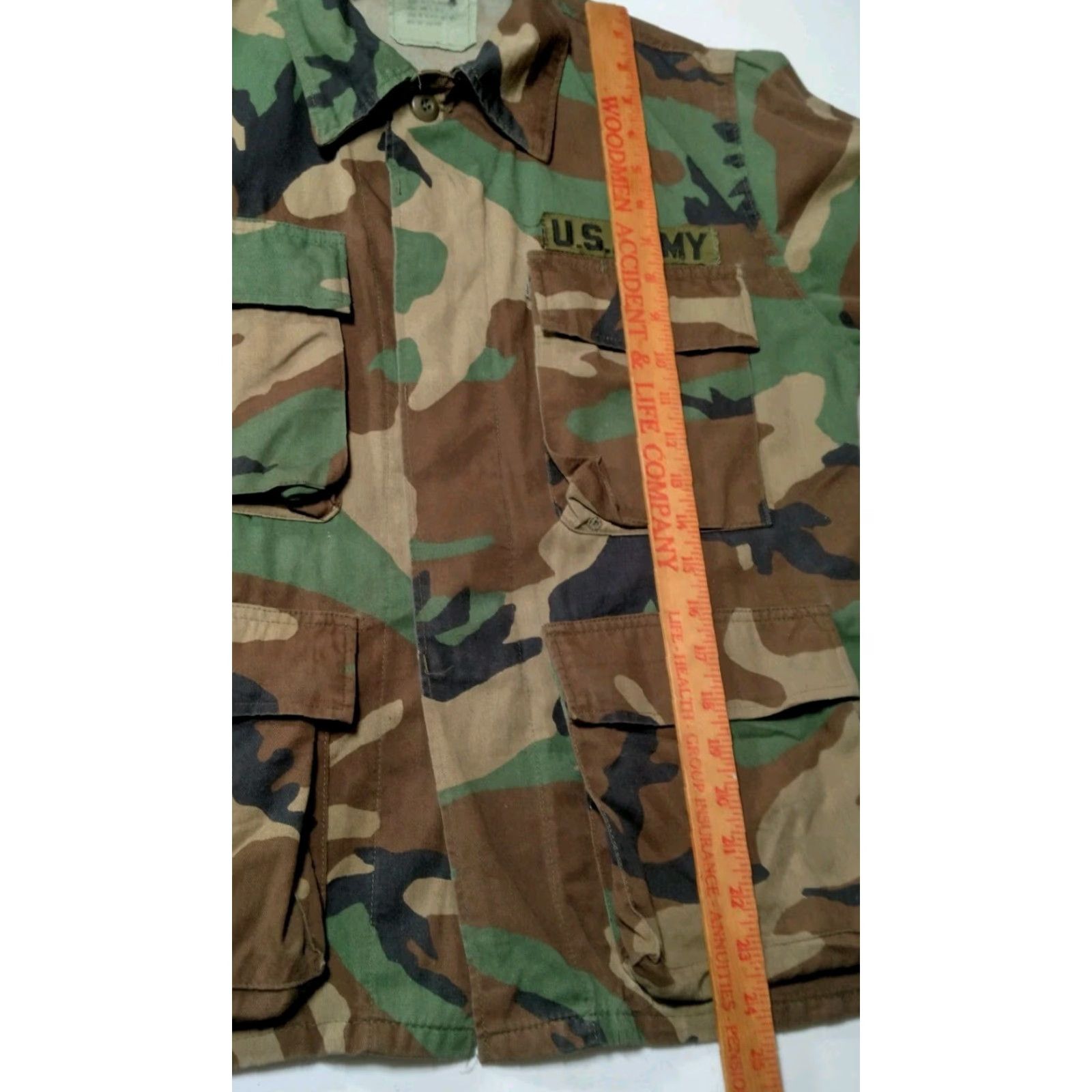 Vintage VINTAGE US ARMY Jacket Camouflage Short Wooldland Distressed Button Cargo Pockets Military CW US Army Patch Small Short Mens Jacket Size US 29 - 6 Thumbnail