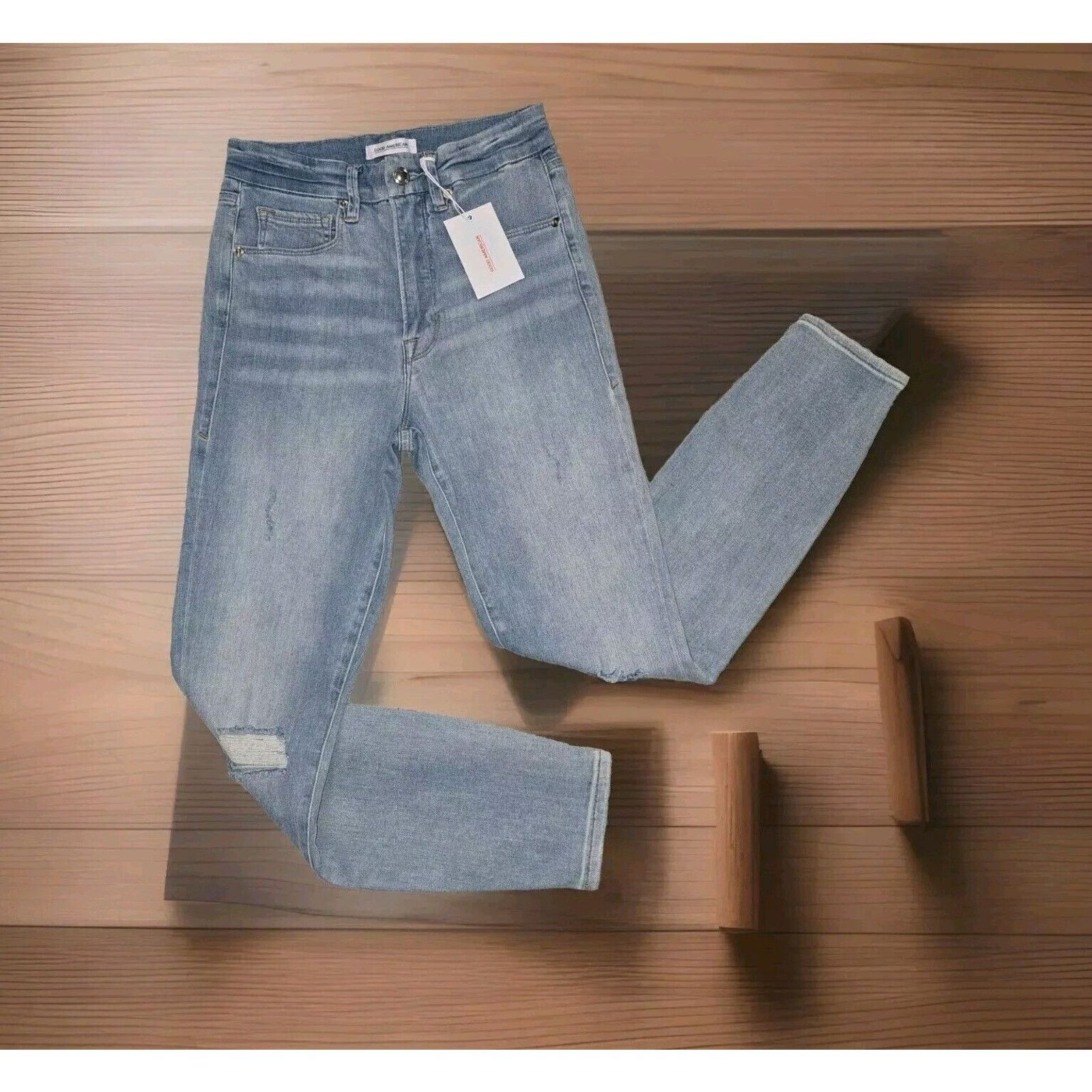 Good American Good American Good Waist Skinny Cropped Jeans Distressed Size 27" / US 4 / IT 40 - 2 Thumbnail