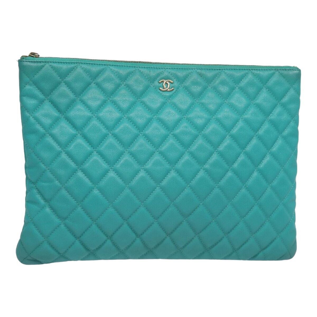Chanel CHANEL Clutch Bag Caviar Skin Turquoise Blue CC Auth Size ONE SIZE - 1 Thumbnail
