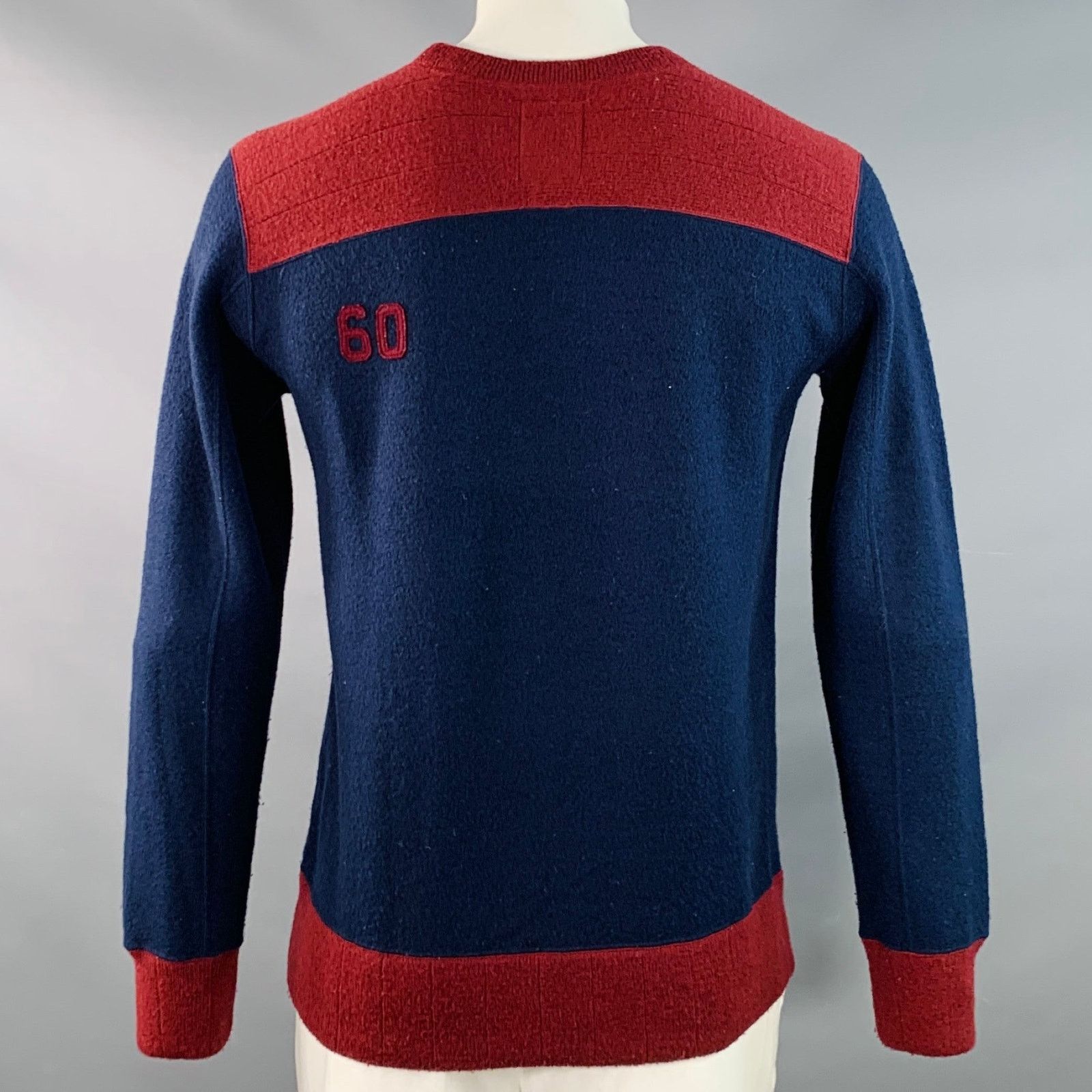 Visvim VISVIM L Navy Burgundy Color Block Wool Crew Neck Sweater Size US L / EU 52-54 / 3 - 3 Thumbnail