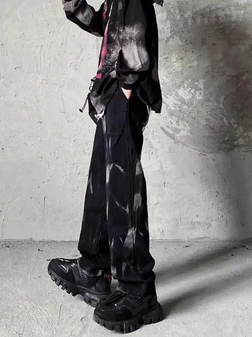 VIBE Vintage tie-dye washed wide-leg draped jeans Size US 30 / EU 46 - 3 Thumbnail