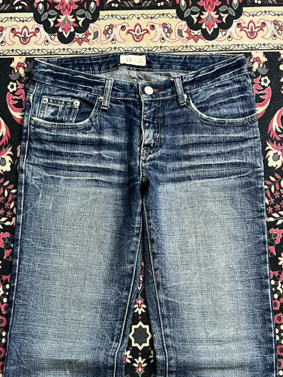 Vintage Vintage Japanese Brand Blue Whisker Washed Flare Jeans Size 30" / US 8 / IT 44 - 4 Thumbnail