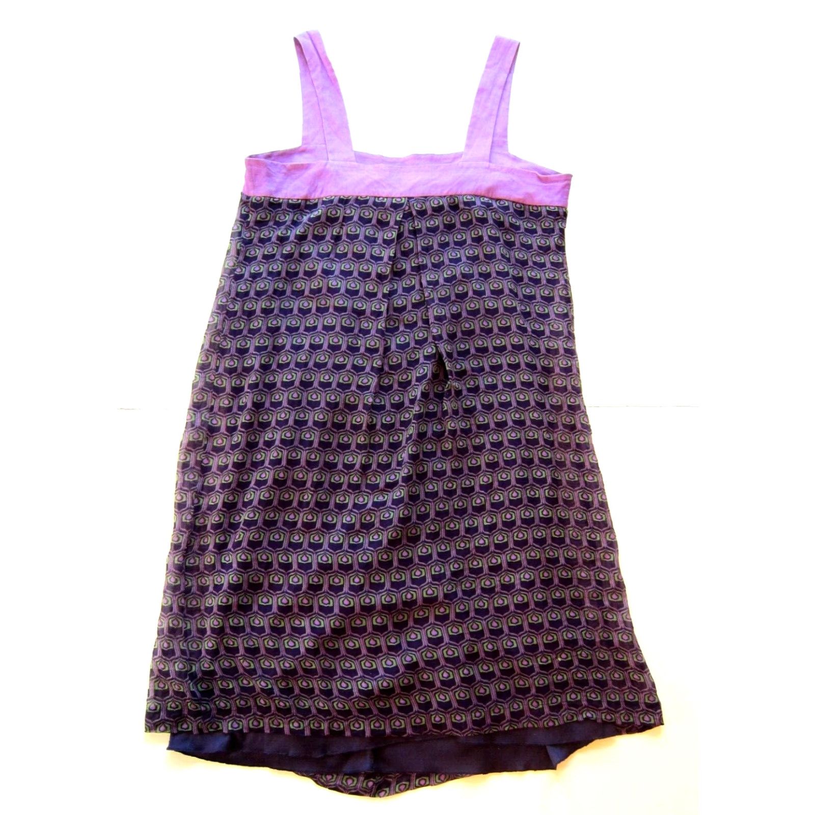 Vintage Jonathan Martin 100% Silk Purple Green Geometric Tank Dress Tunic Dress 10 Size L / US 10 / IT 46 - 2 Thumbnail