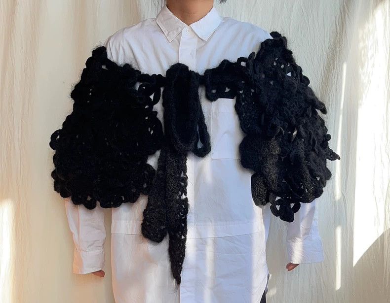Comme des Garcons Comme des Garcons Black wool knitted crochet lace scarf sh Size ONE SIZE - 3 Thumbnail