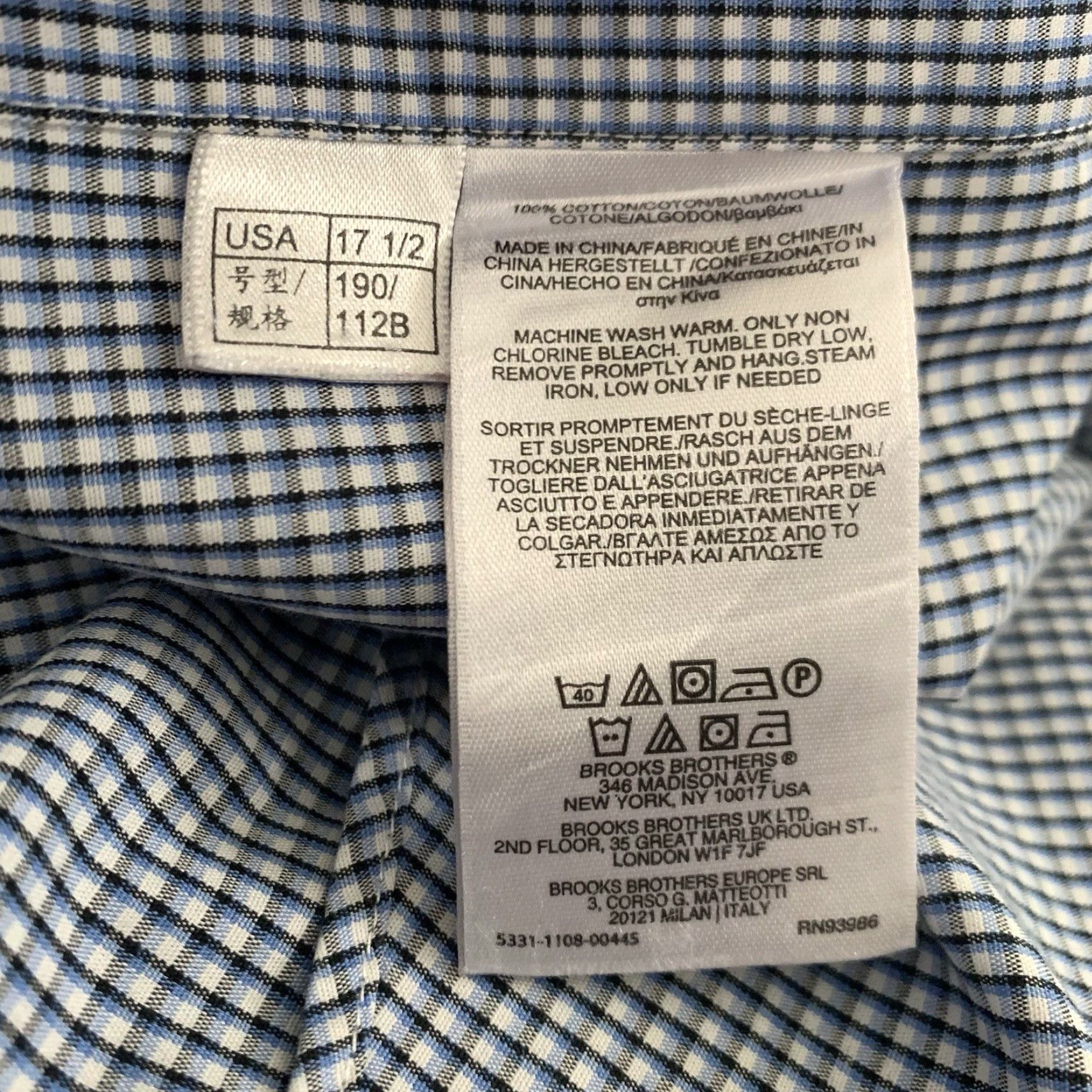 Brooks Brothers Brooks Brothers Shirt Mens 17.5-34/35 Regent Blue Check Non-Iron All Cotton Size US XXL / EU 58 / 5 - 4 Thumbnail