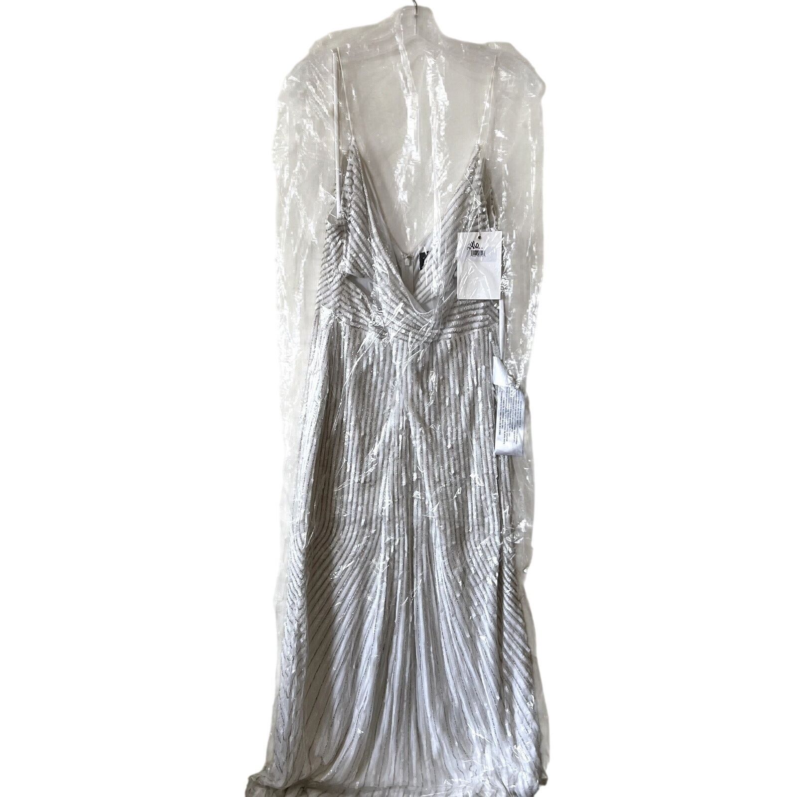 MACH & MACH Mac Duggal Sequin Spaghetti Strap Dress Pearl white size 14 Size XL / US 12-14 / IT 48-50 - 5 Thumbnail