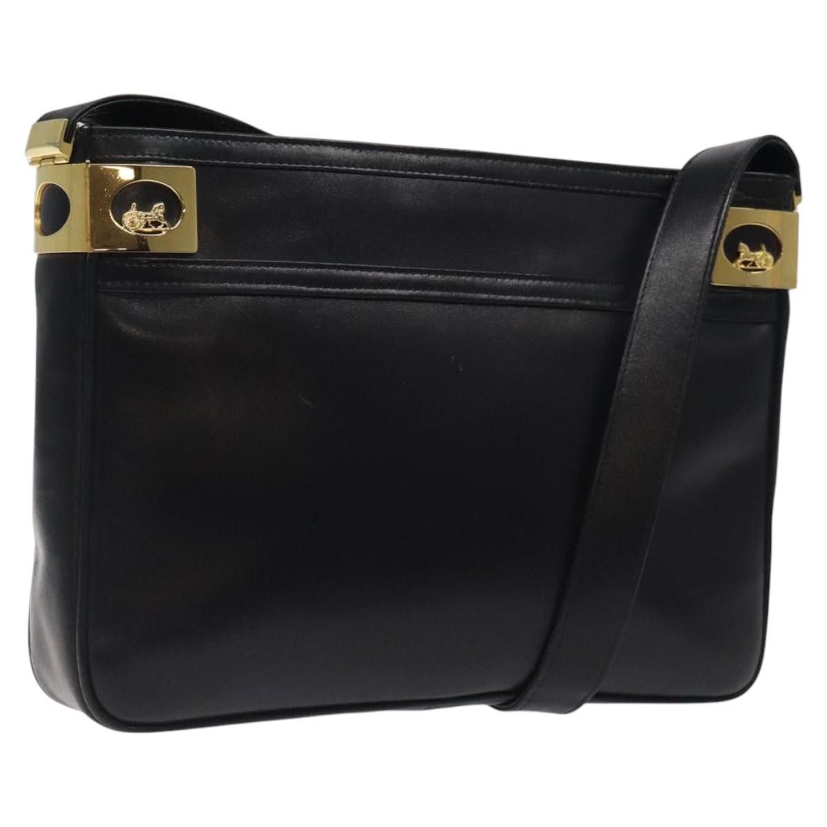 Celine Shoulder Bag Leather Black Gold Auth 117924, Women's