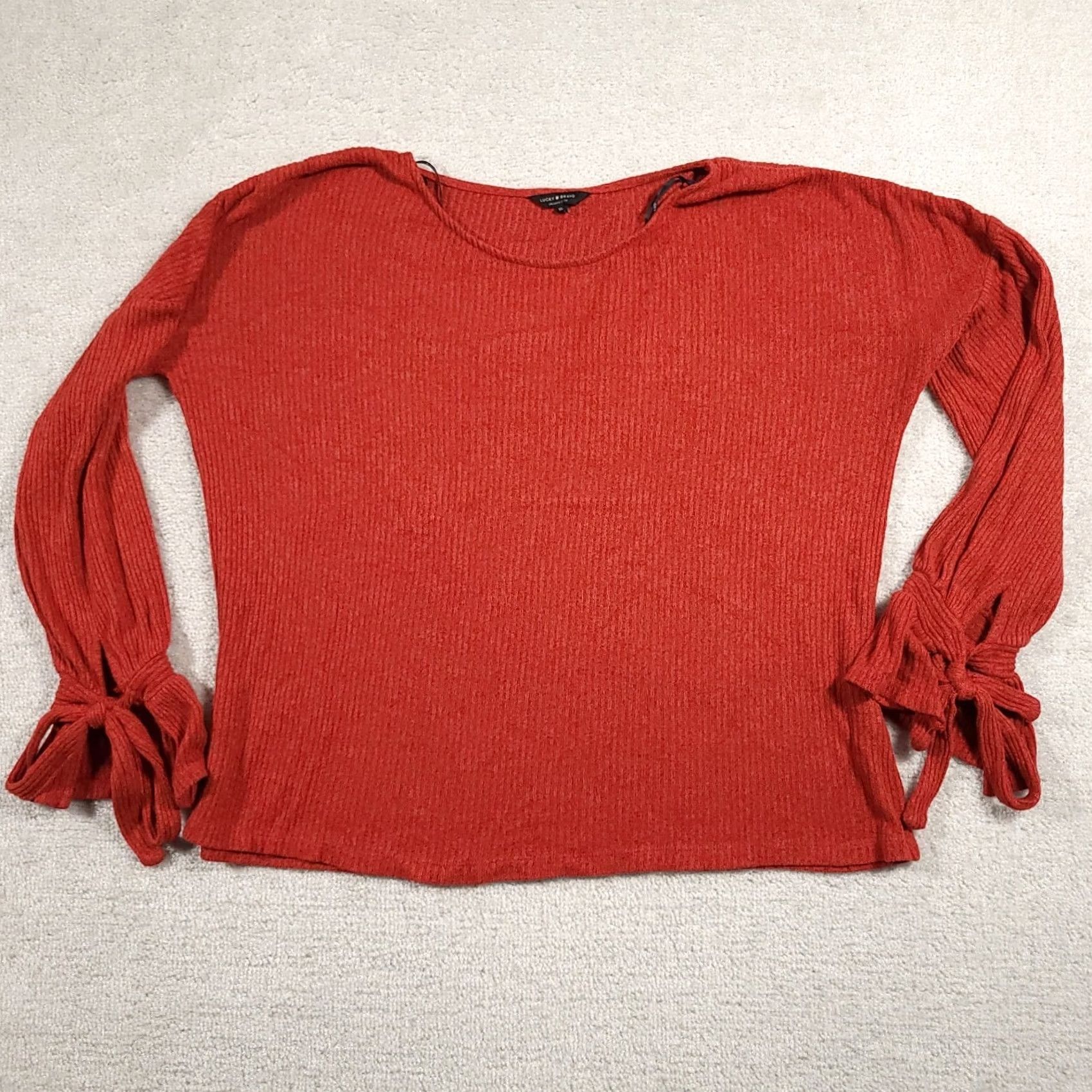 Lucky Brand Lucky Brand Sweater Women's XL Dark Orange Boat Neck Knit Ribbed Tie Sleeve Flared Sleeve Knit Pullover Size XL / US 12-14 / IT 48-50 - 2 Thumbnail