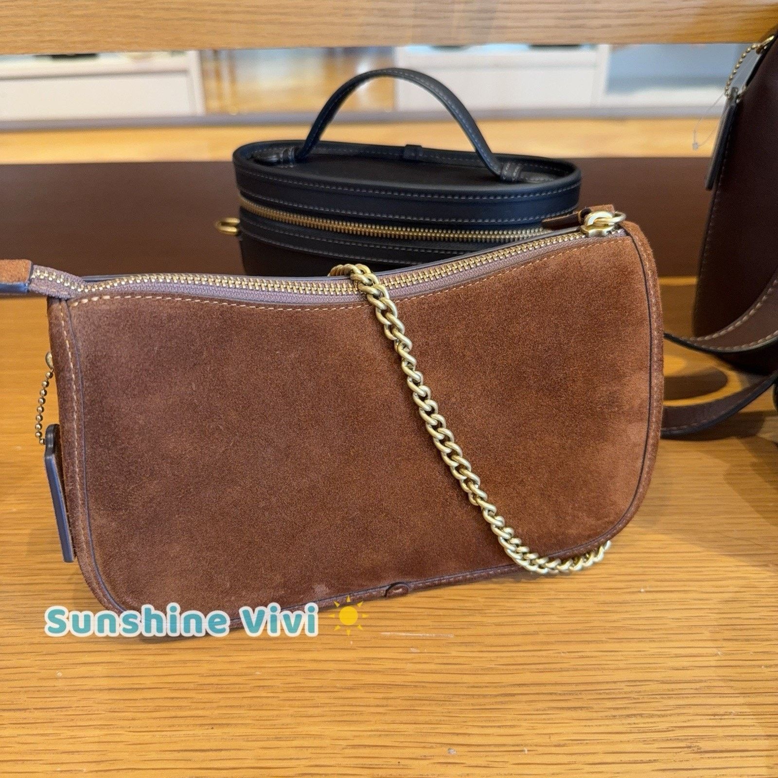 Coach NWT COACH Suede CDZ21 Twin Turnlock Waverly Bag Warm Brown Size ONE SIZE - 3 Thumbnail