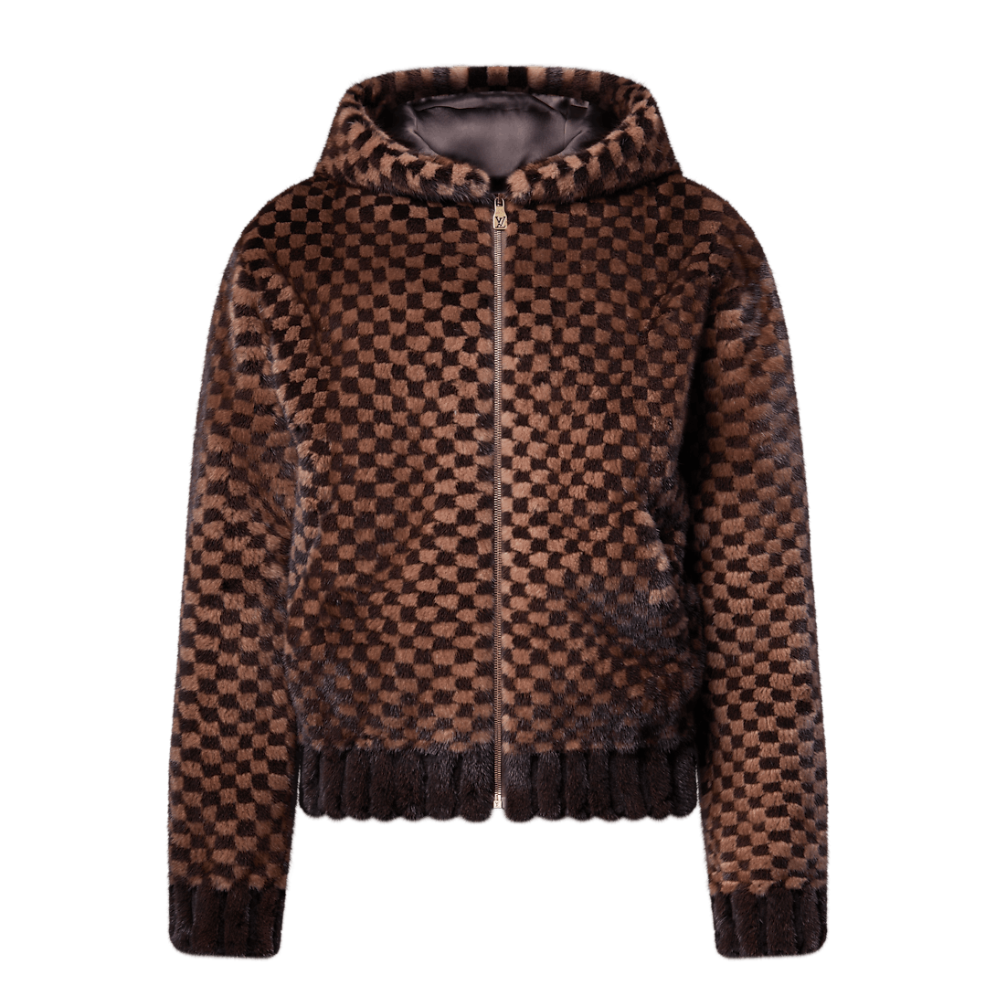 Damier Intarsia Zipped Mink Hoodie