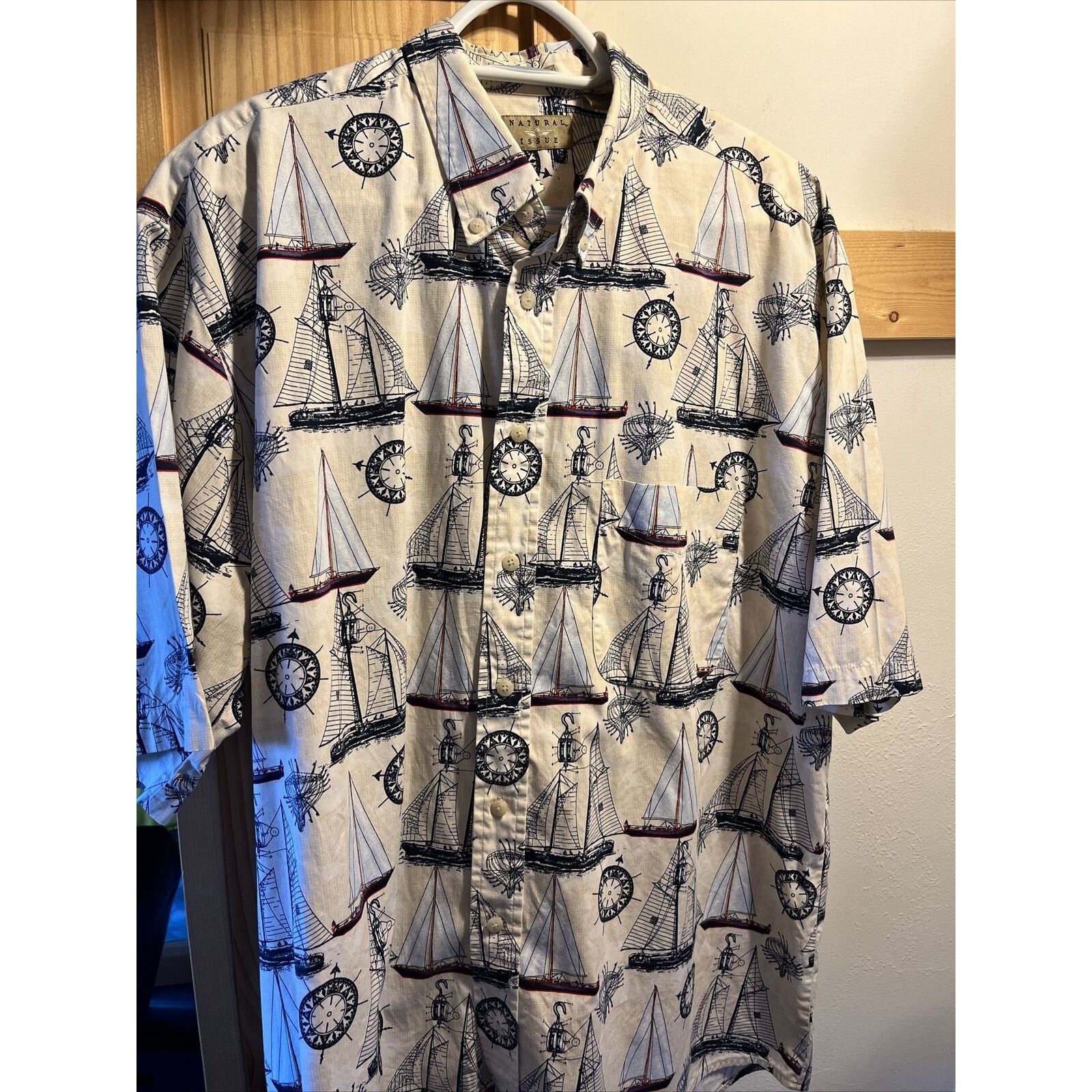 Natural Issue Natural Issue Nautical Mens XLT Cotton SS Shirt Sailboat EUC Size US XL / EU 56 / 4 - 6 Thumbnail