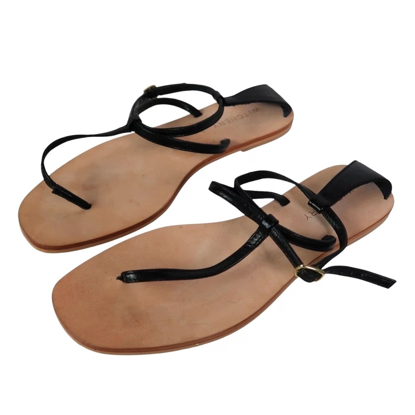 Vintage Witchery Black Leather T-Strap Thong Sandals US 5.5 Women Flat Casual Bohemian 36 History 5.5 Women Size US 6 / IT 36 - 3 Thumbnail