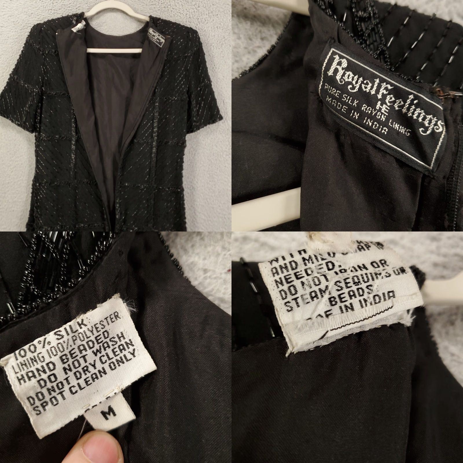 Vintage Royal Feelings Evening Wear Silk Dress Womens M Black Beaded Knee Length Lined Formal Party Cocktail Gown 90s? Size M / US 6-8 / IT 42-44 - 8 Thumbnail