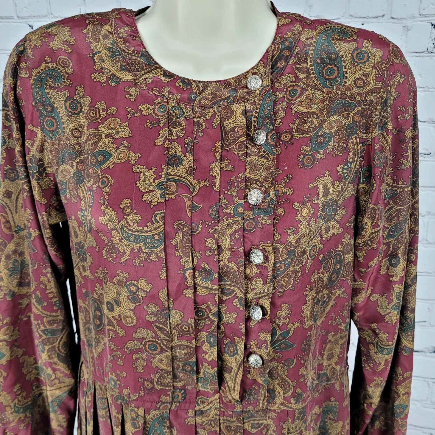 Talbots VTG Talbots Multicolor Paisley Pleated Buttoned Long Sleeve Midi Dress Petite 4P Size S / US 4 / IT 40 - 4 Thumbnail
