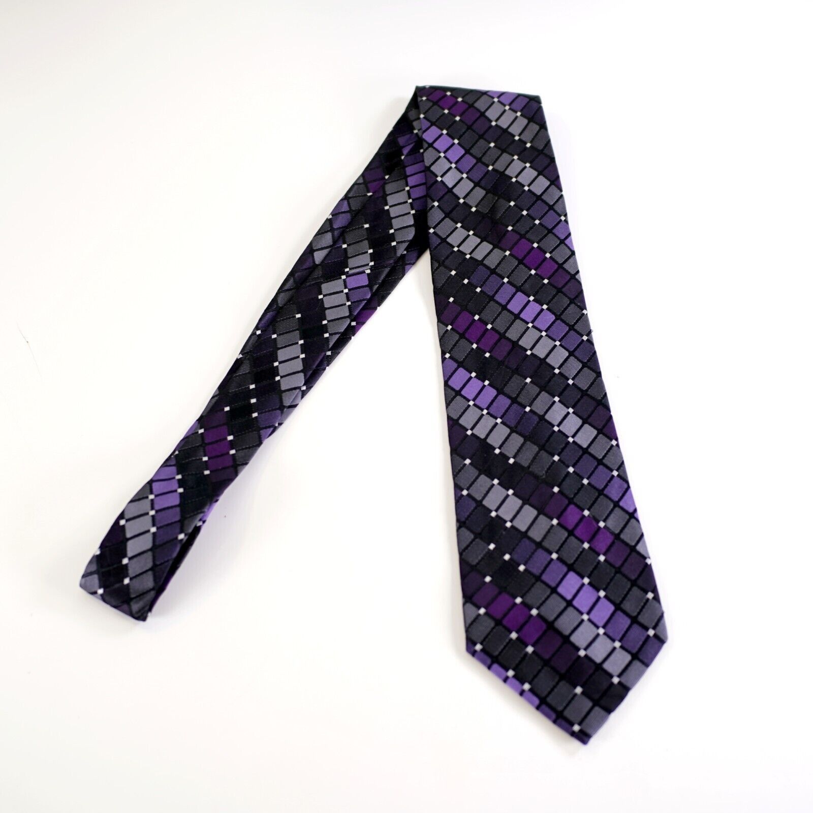 Kenneth Cole Kenneth Cole Reaction Gray Purple Gradient Plaid Silk Tie Size ONE SIZE - 7 Thumbnail