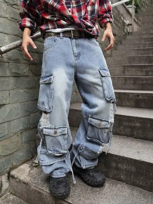 Jean Washed 90s Cargo Ripped Distressed Jeans Size US 34 / EU 50 - 1 Thumbnail