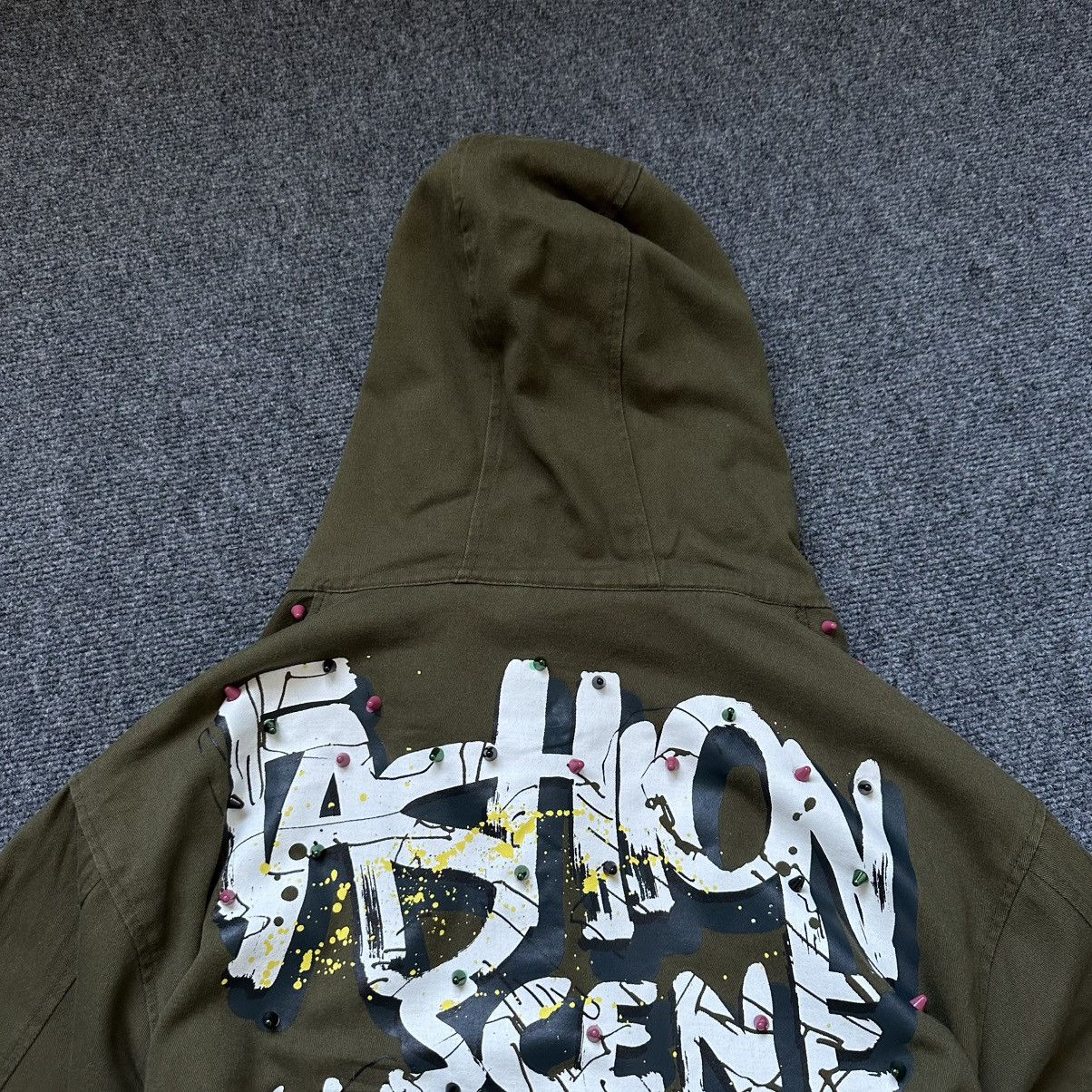 Zara VTG Zara Basic Dept Denim L Khaki Green Funky Jacket Studded Size L / US 10 / IT 46 - 20 Thumbnail