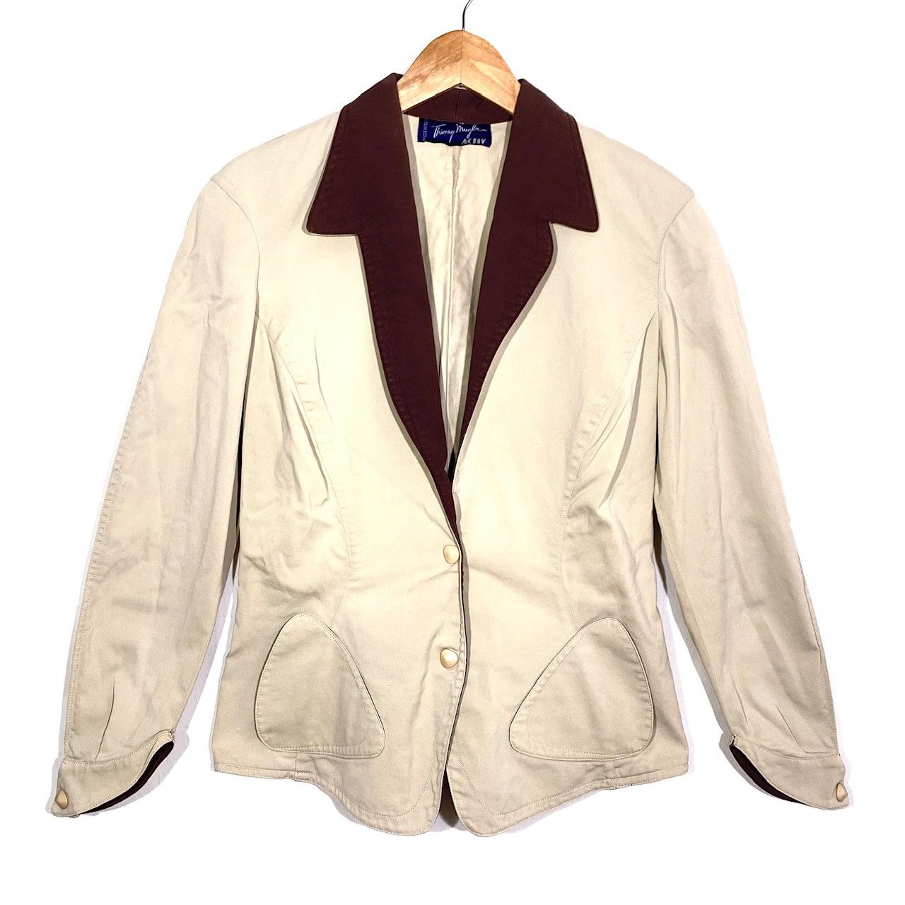 Image of Veston Blazer Vintage 80’S Thierry Mugler Activ in Beige, Women's (Size Small)