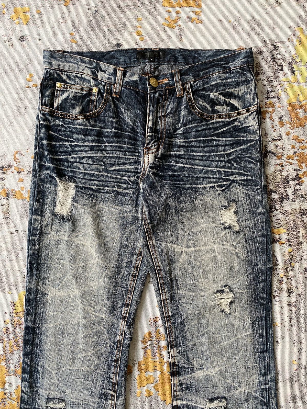 Japanese Brand Black Baccara Honey Comb Claws Mark Distressed Flare Denim Size US 30 / EU 46 - 5 Thumbnail