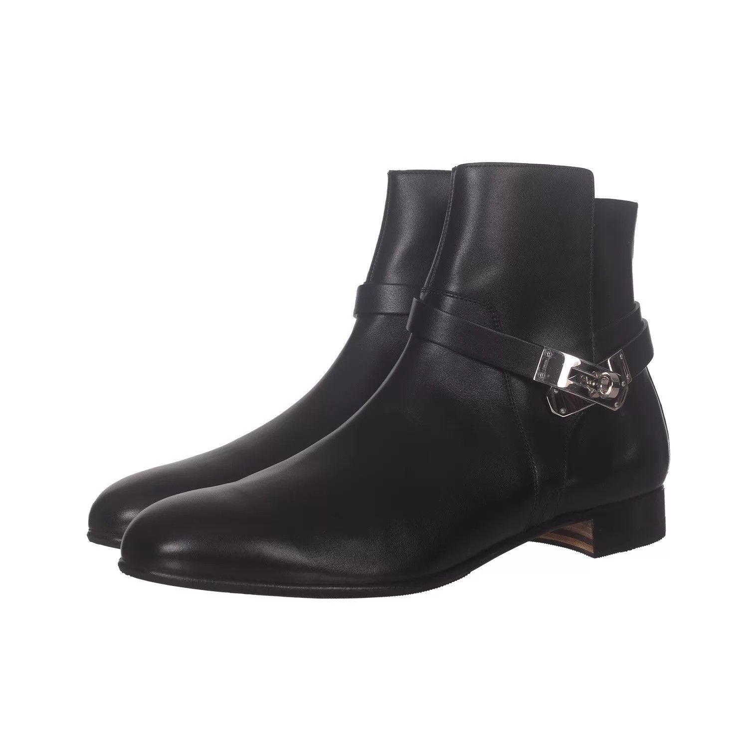 Hermes Black Leather Ankle Boots with Buckle Accent Size US 8 / EU 41 - 1 Thumbnail