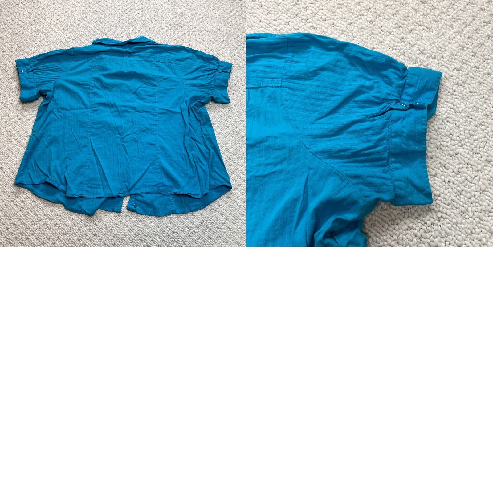 Vintage Lane Bryant Button-Up Shirt Womens 26 Blue Solid Short Sleeve Pockets Casual 26W Blue Cotton Polyester Knit Buttoned Size 4XL / US 24-26 - 8 Thumbnail