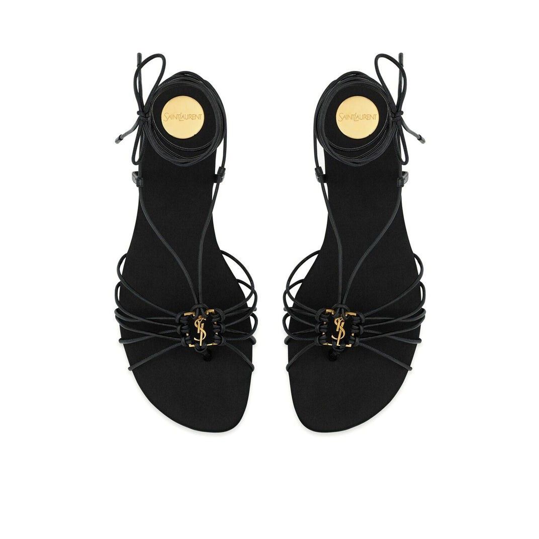 SAINT LAURENT Babylone Black Leather Sandals New And Authent