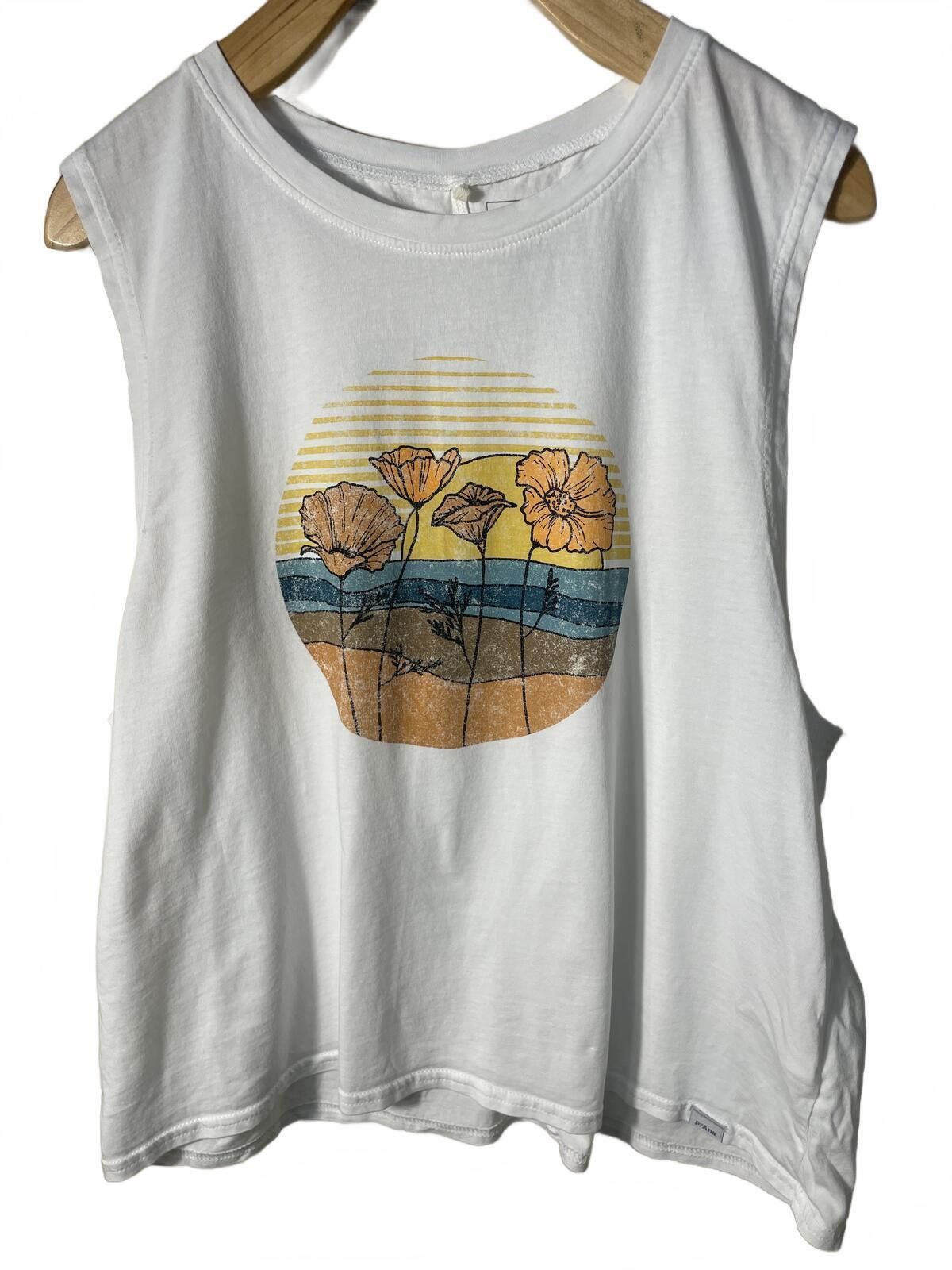 Prana Prana Sleeveless Graphic Tank Top Women's Large White Boho Size L / US 10 / IT 46 - 1 Thumbnail