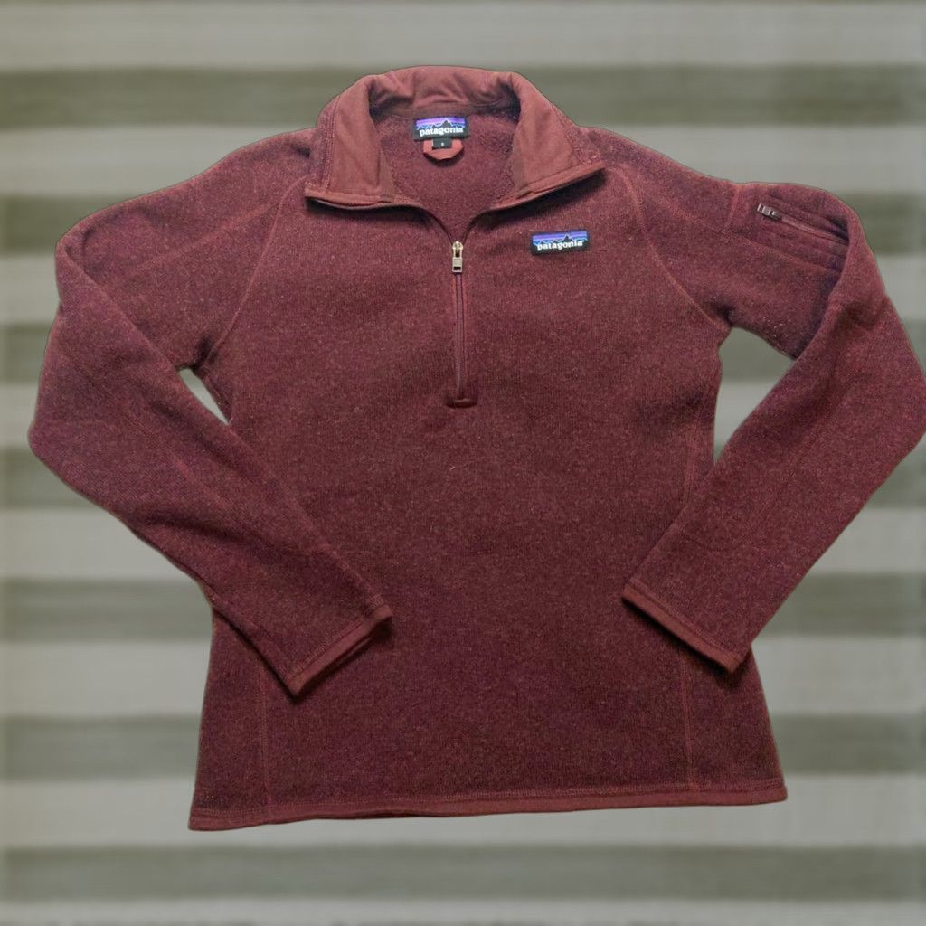Patagonia Patagonia Better Sweater Quarter Zip Shirt Women S Burgundy Red Fleece 1/4 Zip Logo Embroidered Pockets Pullover Size S / US 4 / IT 40 - 1 Thumbnail