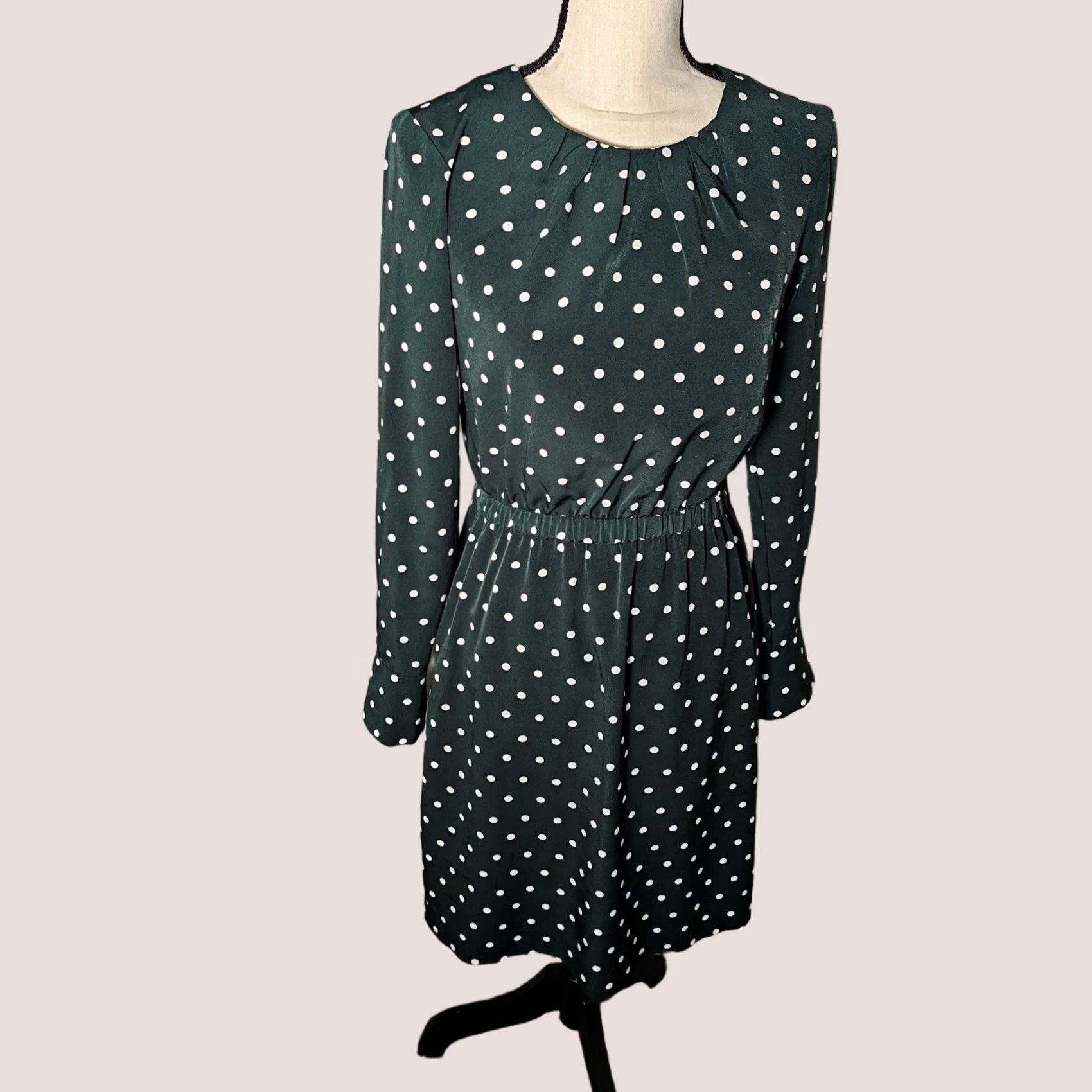 H&M VINTAGE H&M Dress Green Polka Dot Size 6 Long Sleeve Elastic Waist Wide Cuffs Formal Womens Maxi Long Dress Size M / US 6-8 / IT 42-44 - 1 Thumbnail