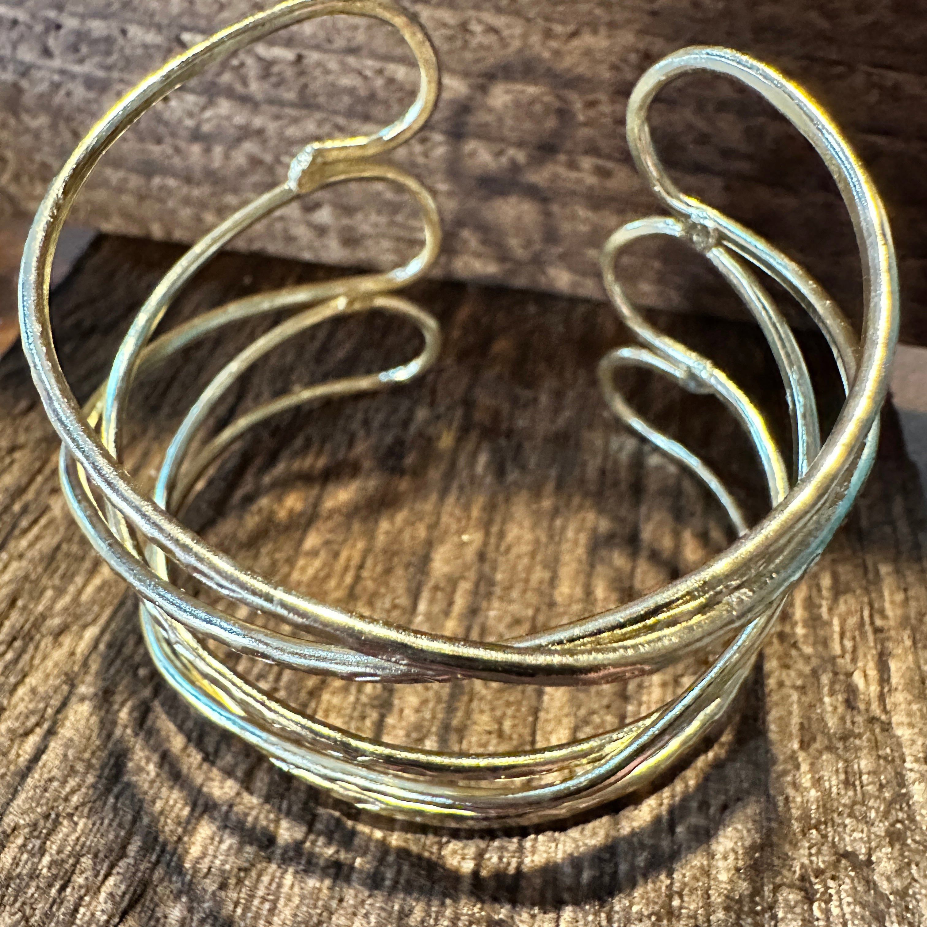 Other Handcrafted Boho Gold Plated Adjustable Wide Cuff X Bracelet Size ONE SIZE - 5 Thumbnail