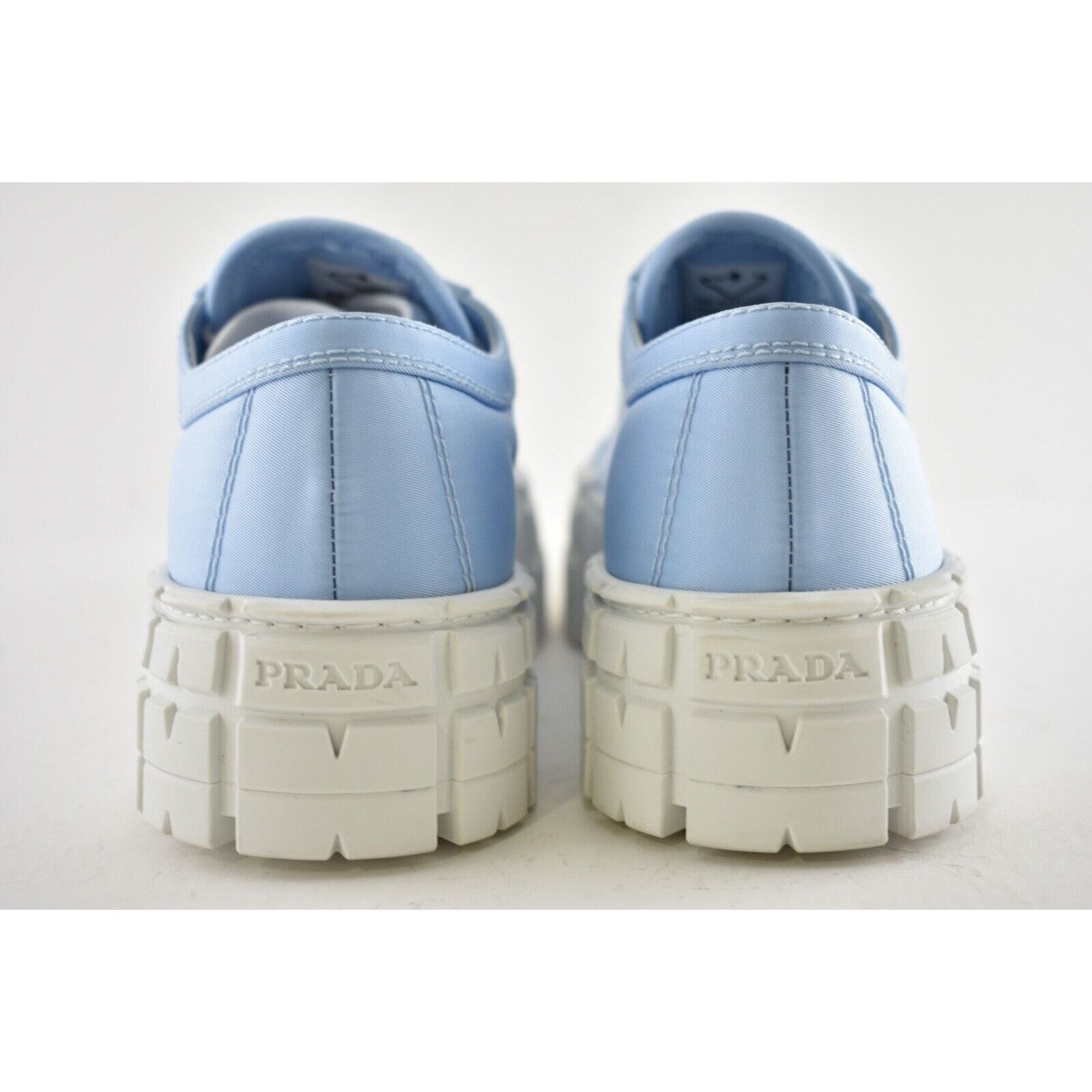 Prada Prada Cielo Blue Nylon White Platform Low Top Sneaker 37.5 Size US 7.5 / IT 37.5 - 11 Thumbnail