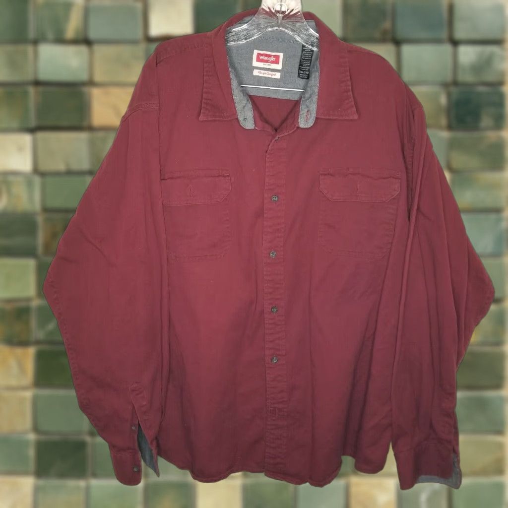 Wrangler Wrangler Mens Long Sleeve Button-Up Shirt 2XL Red Heavy Duty Men Size US XXL / EU 58 / 5 - 1 Thumbnail