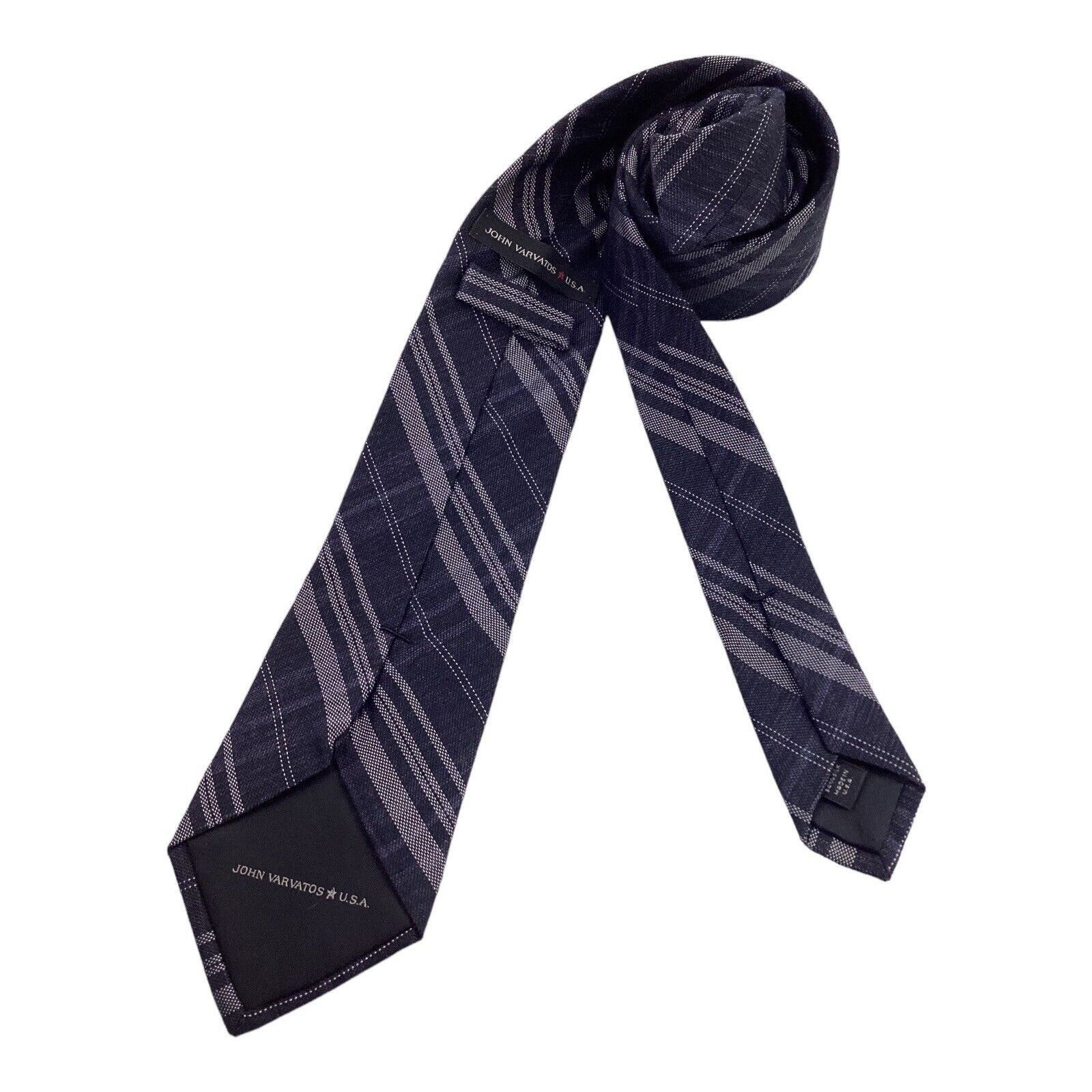 John Varvatos JOHN VARVATOS Gray PLaids & Cheks Silk Tie Made In USA W: 3. Size ONE SIZE - 2 Thumbnail