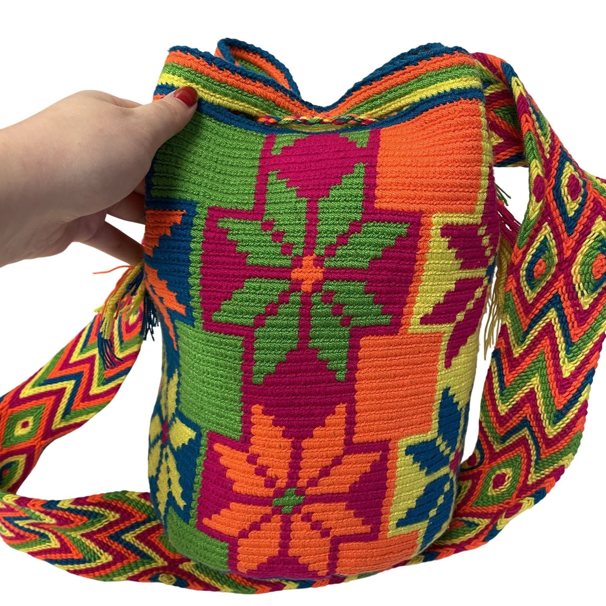 Other Vtg Wayuu Mochila NEON HandBag Hippie FLOWER POWER Purse Size ONE SIZE - 7 Thumbnail