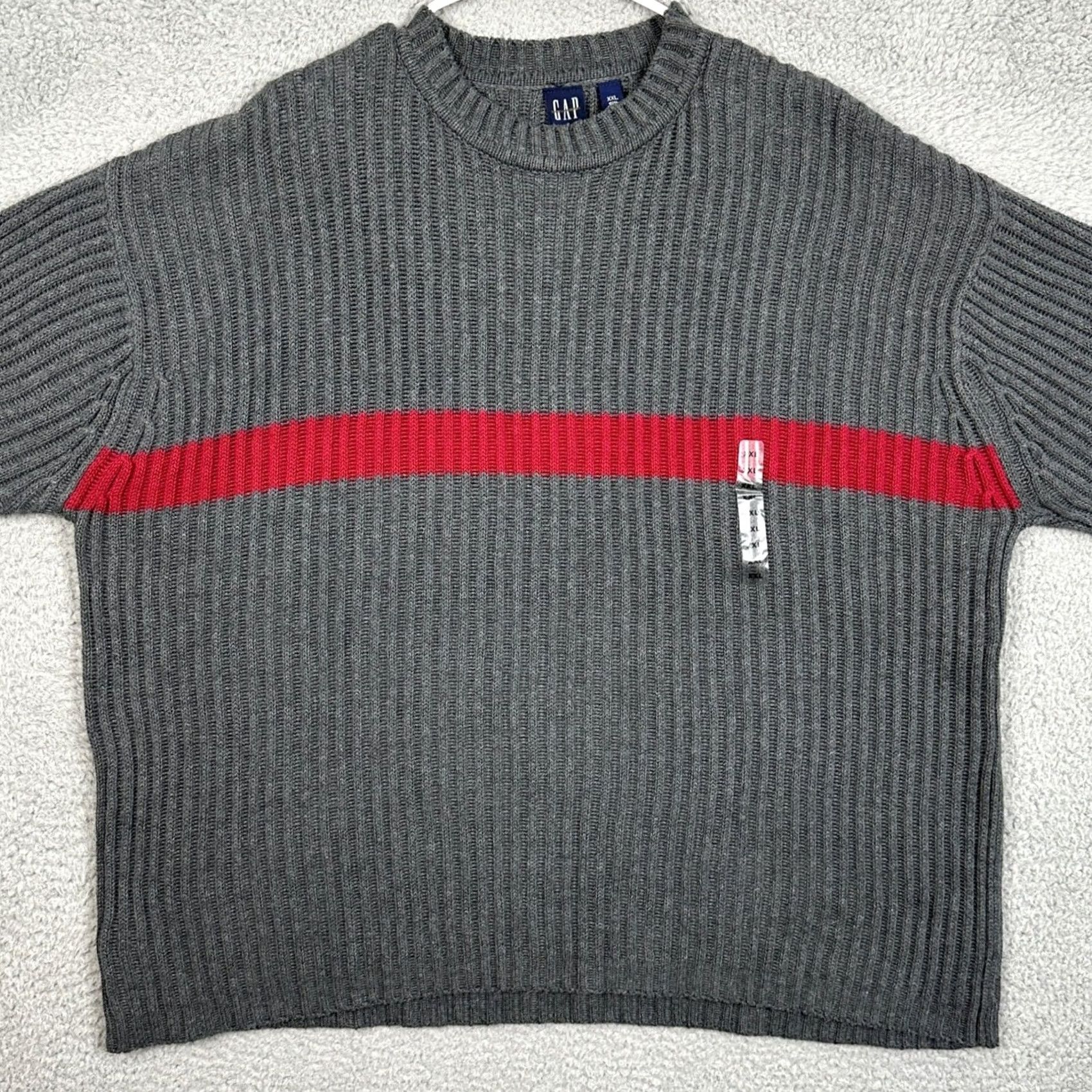 Gap GAP Sweater Men XXL Ribbed Knit Crew Neck Gray Red Stripe Pullover Casual Knitwear All Seasons Mens Size US XXL / EU 58 / 5 - 3 Thumbnail